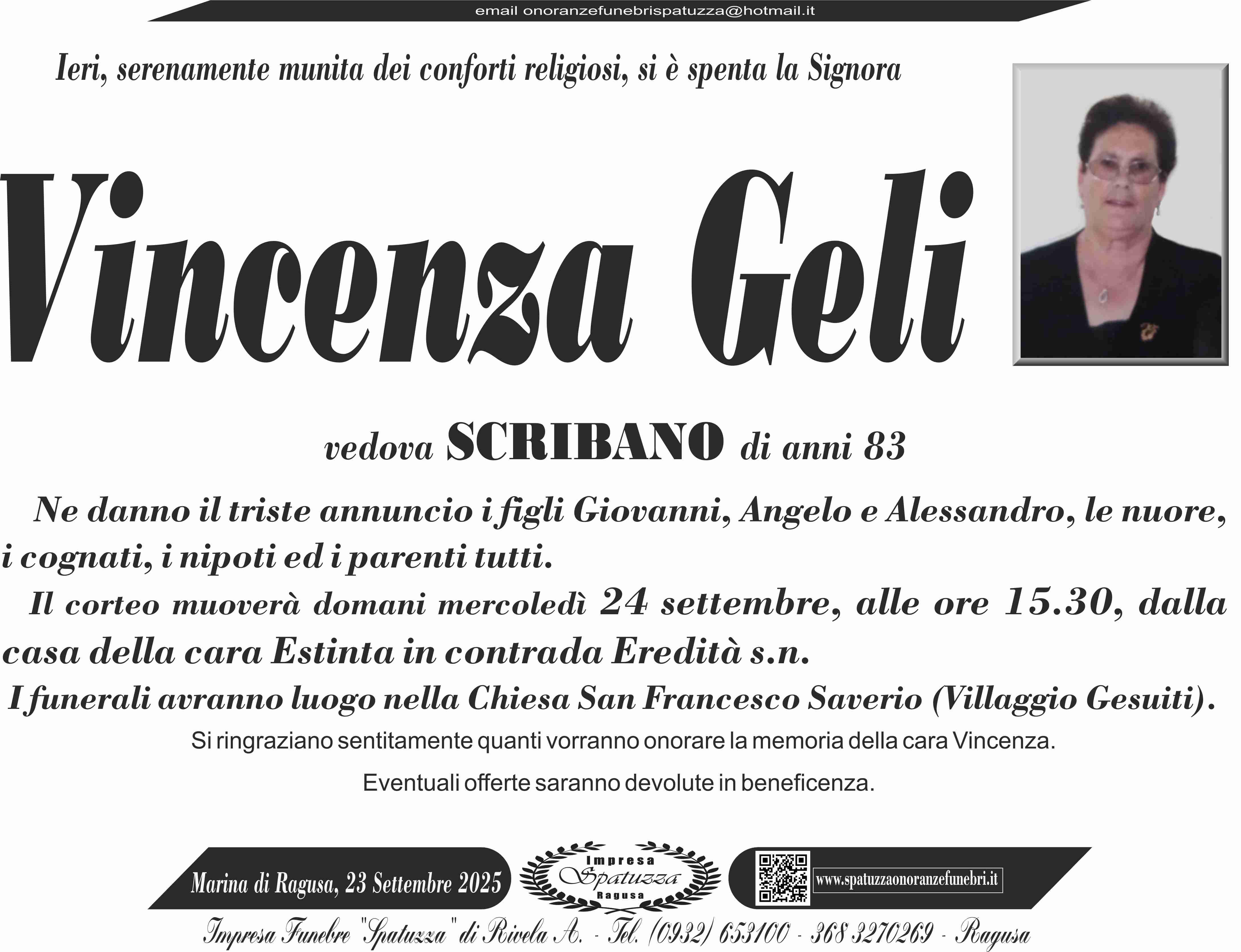 Necrologi: Vincenza Geli