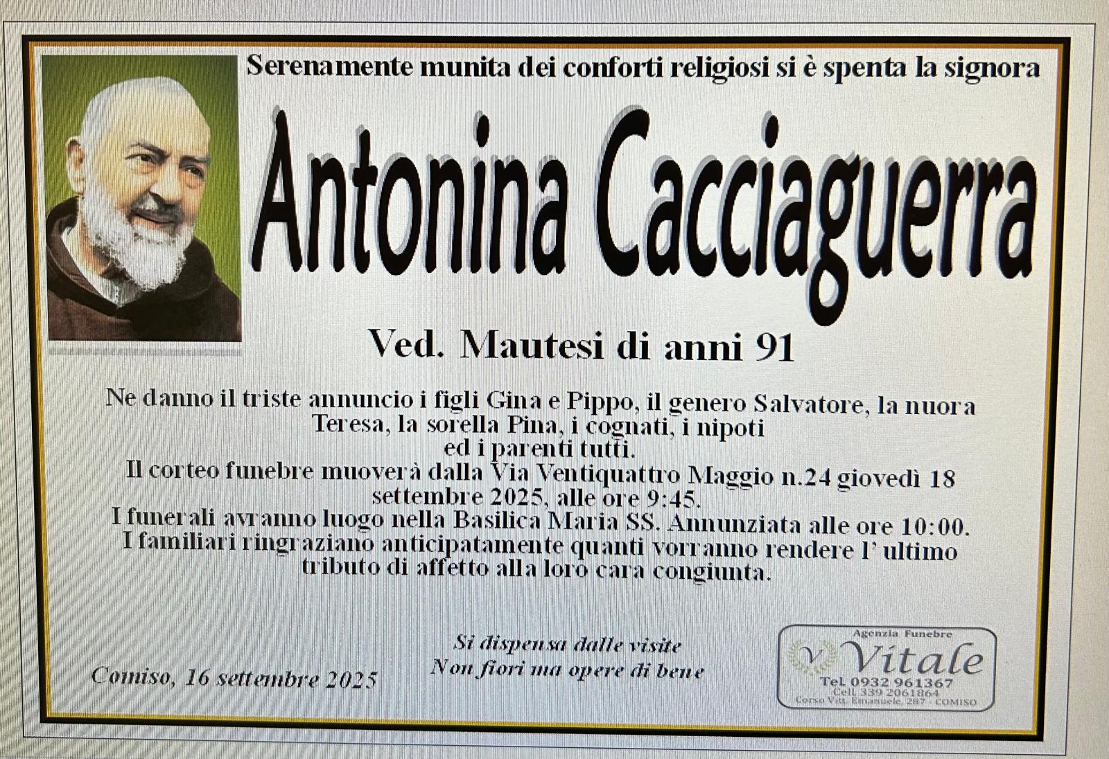 Necrologi: Antonina Cacciaguerra