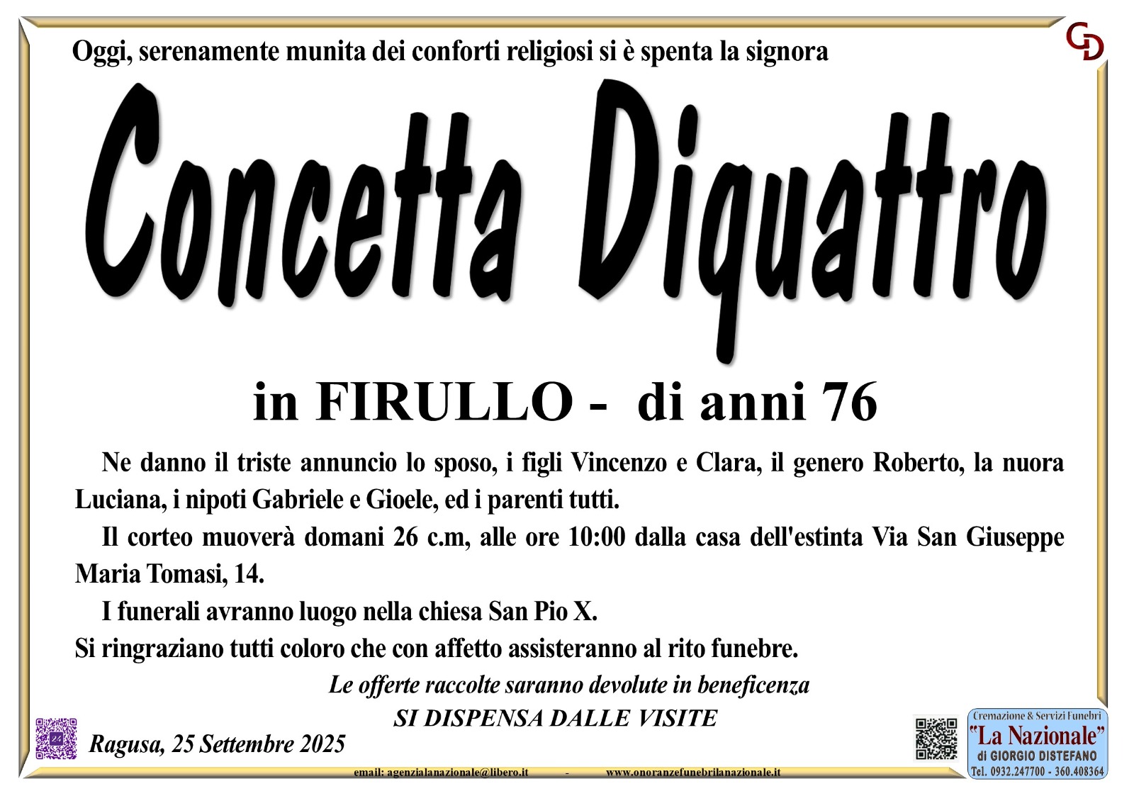 Necrologi: Concetta Diquattro