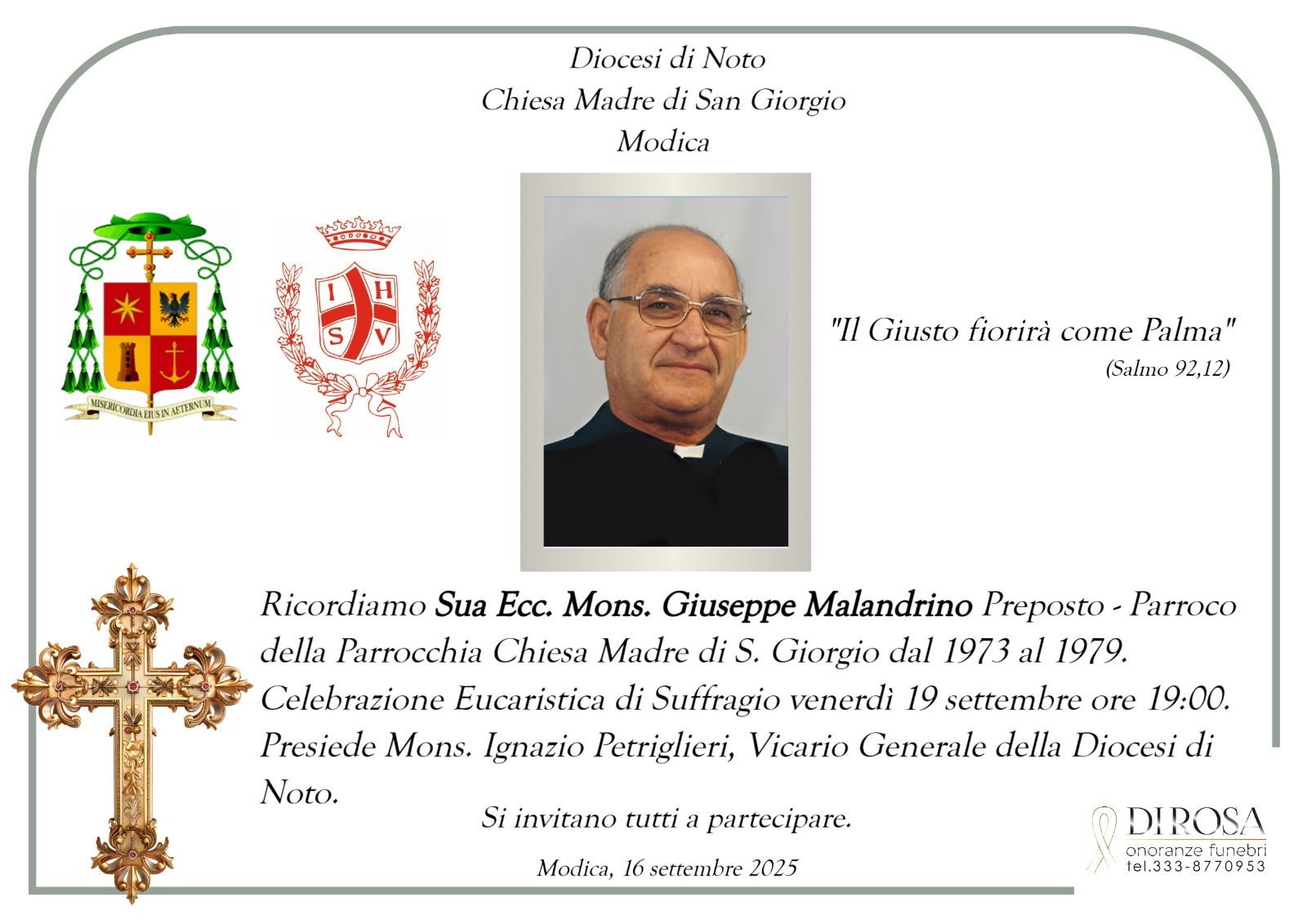 La comunità di San Giorgio a Modica ricorda Mons. Giuseppe Malandrino, uomo di Dio, “avanti” per i tempi