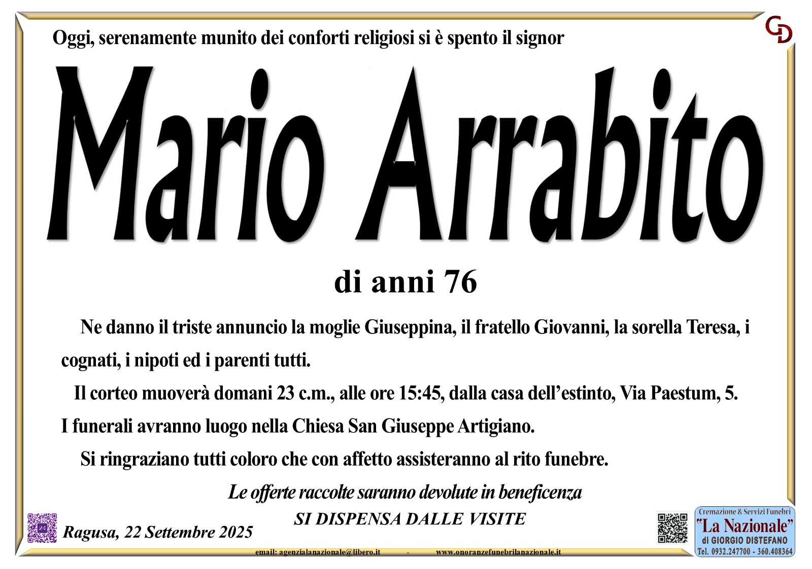 Necrologi: Mario Arrabito