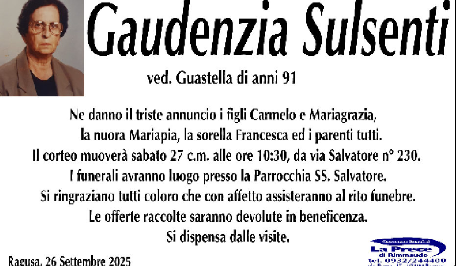 Necrologi: Gaudenzia Sulsenti