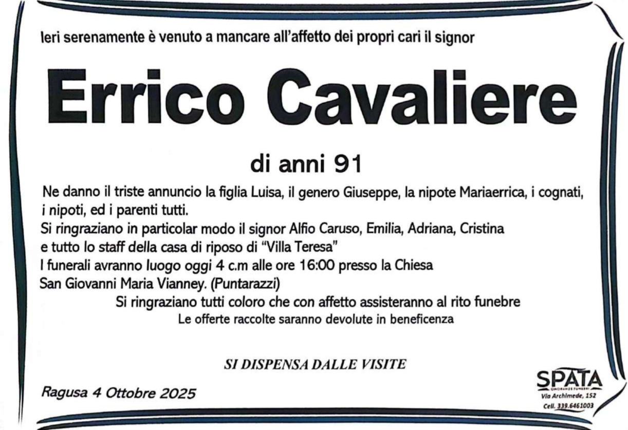 Necrologi: Enrico Cavaliere