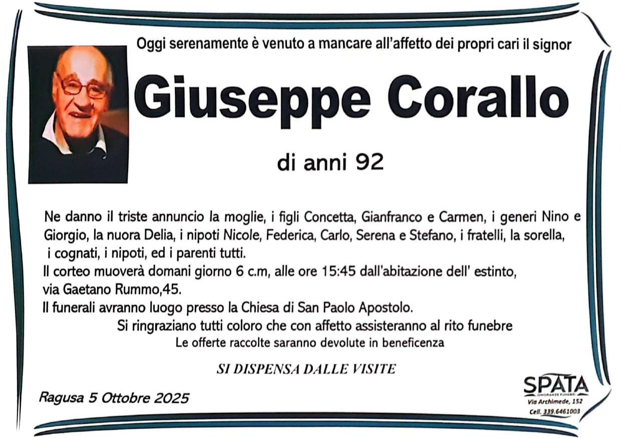 Necrologi: Giuseppe Corallo