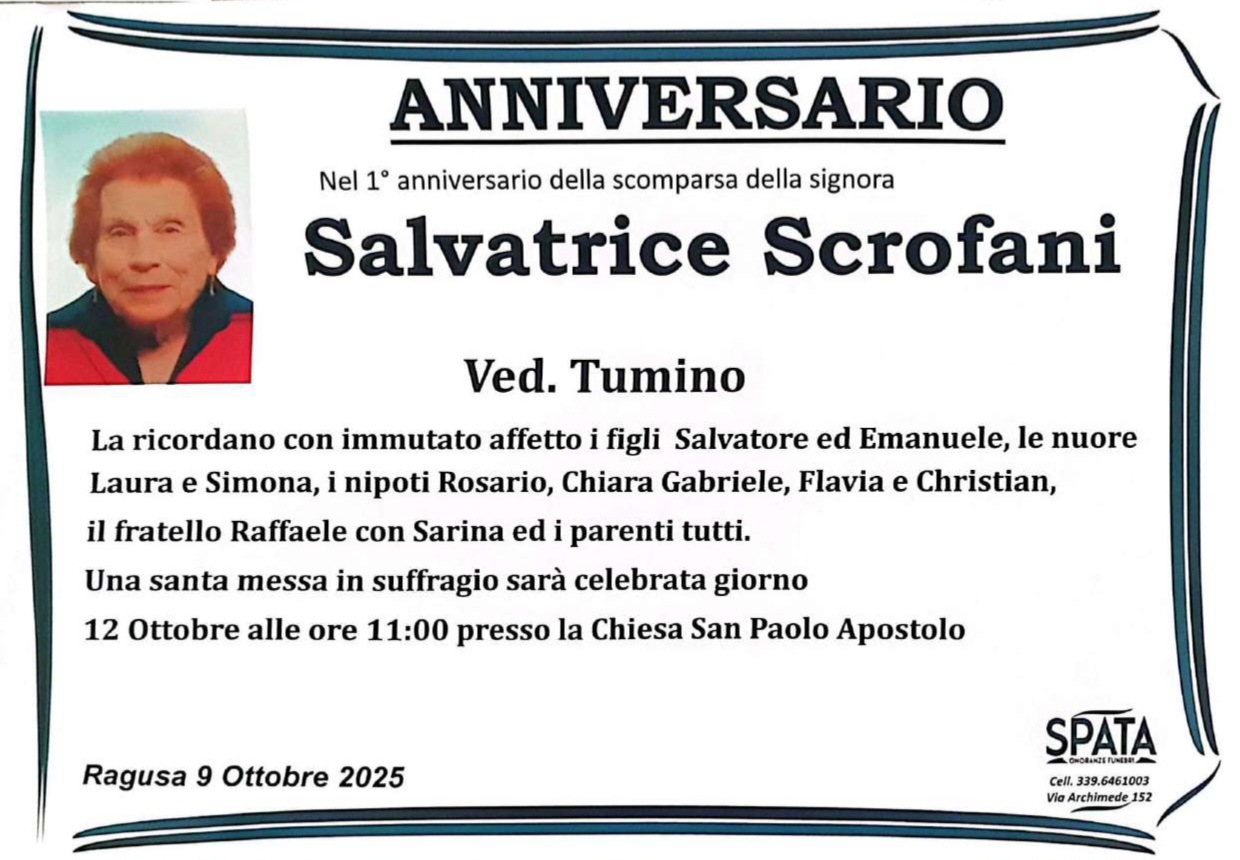 Anniversario: Salvatrice Scrofani