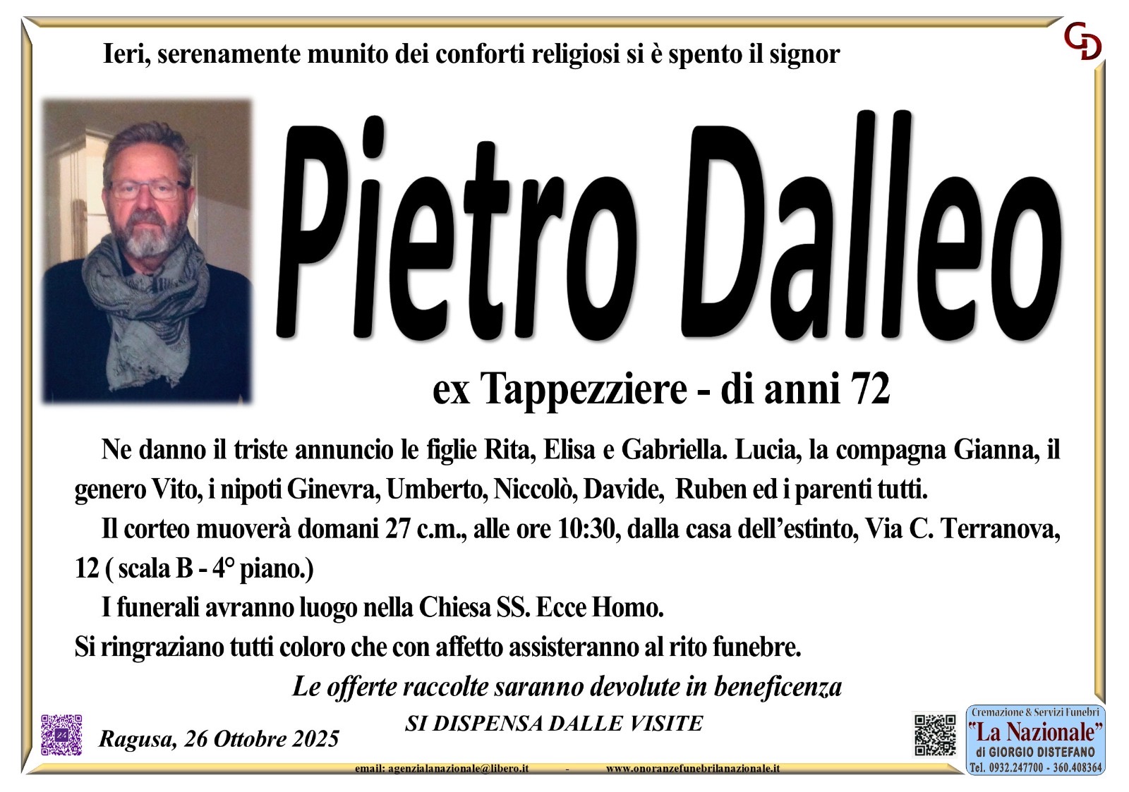 Necrologi: Pietro Dalleo