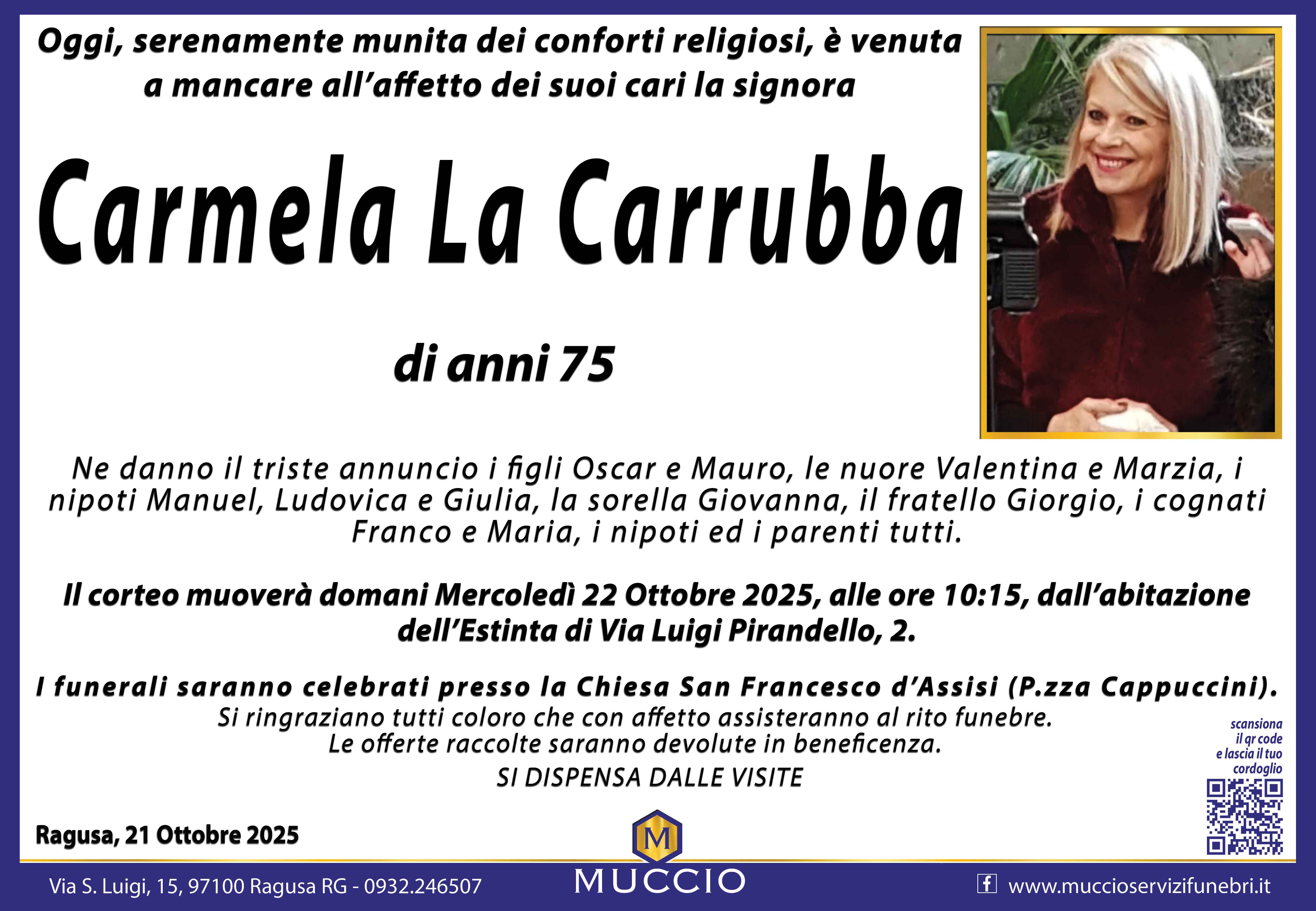 Necrologi: Carmela La Carrubba