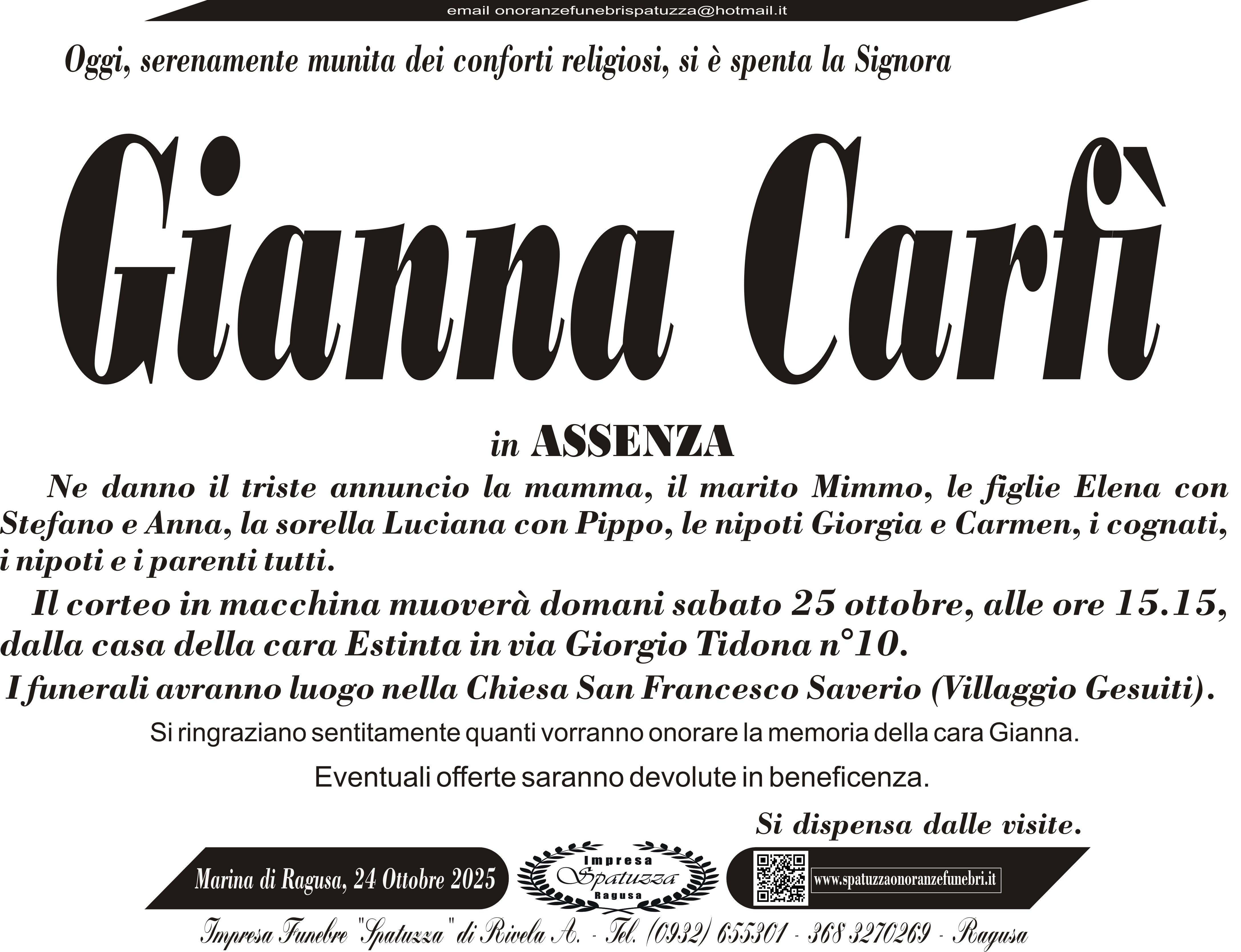 Necrologi: Gianna Carfì
