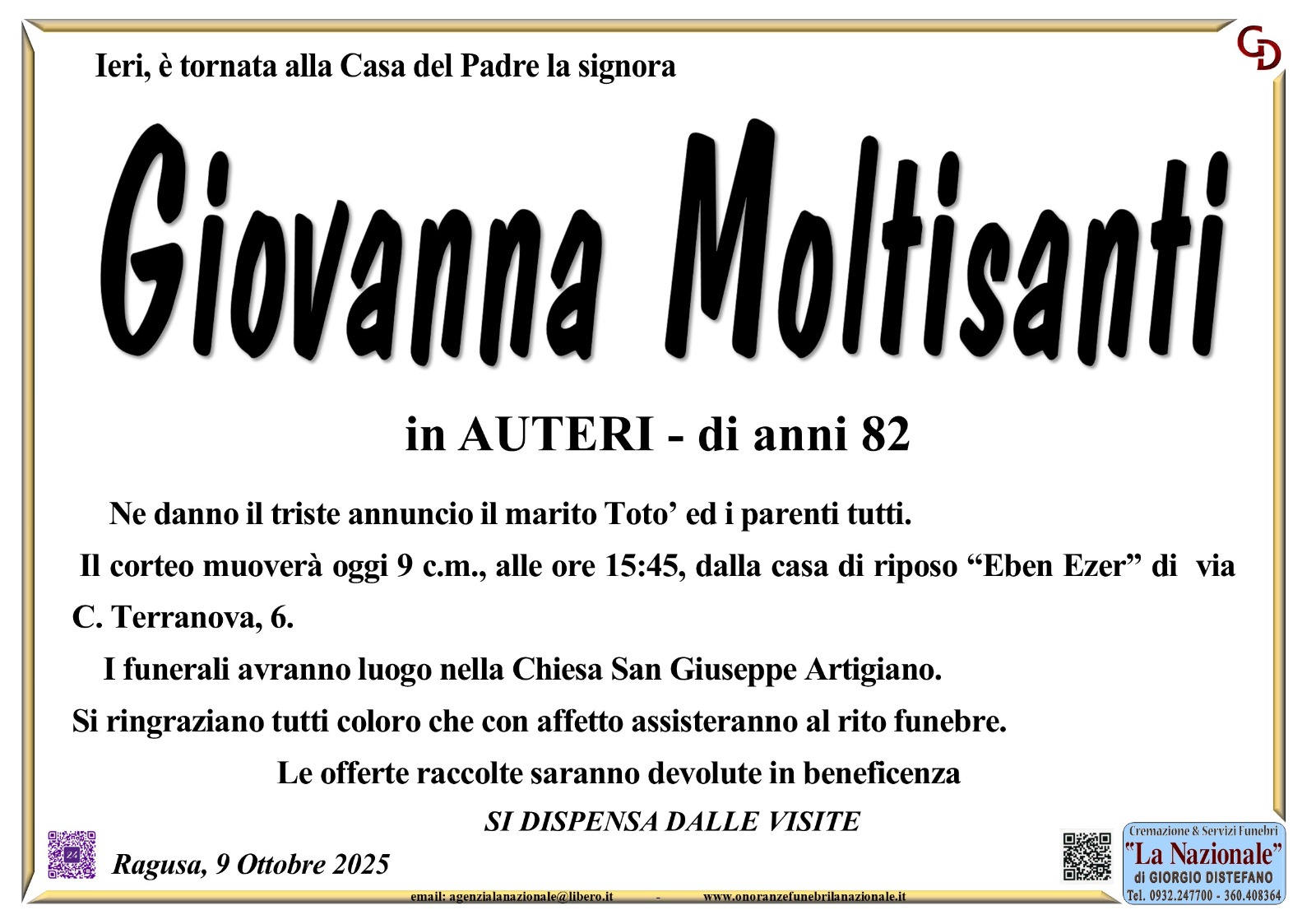 Necrologi: Giovanna Moltisanti