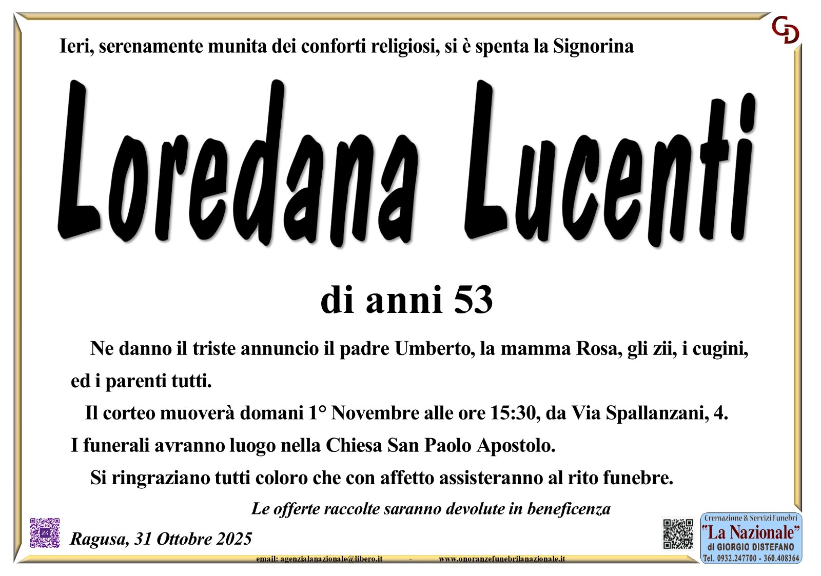 Necrologi: Loredana Lucenti