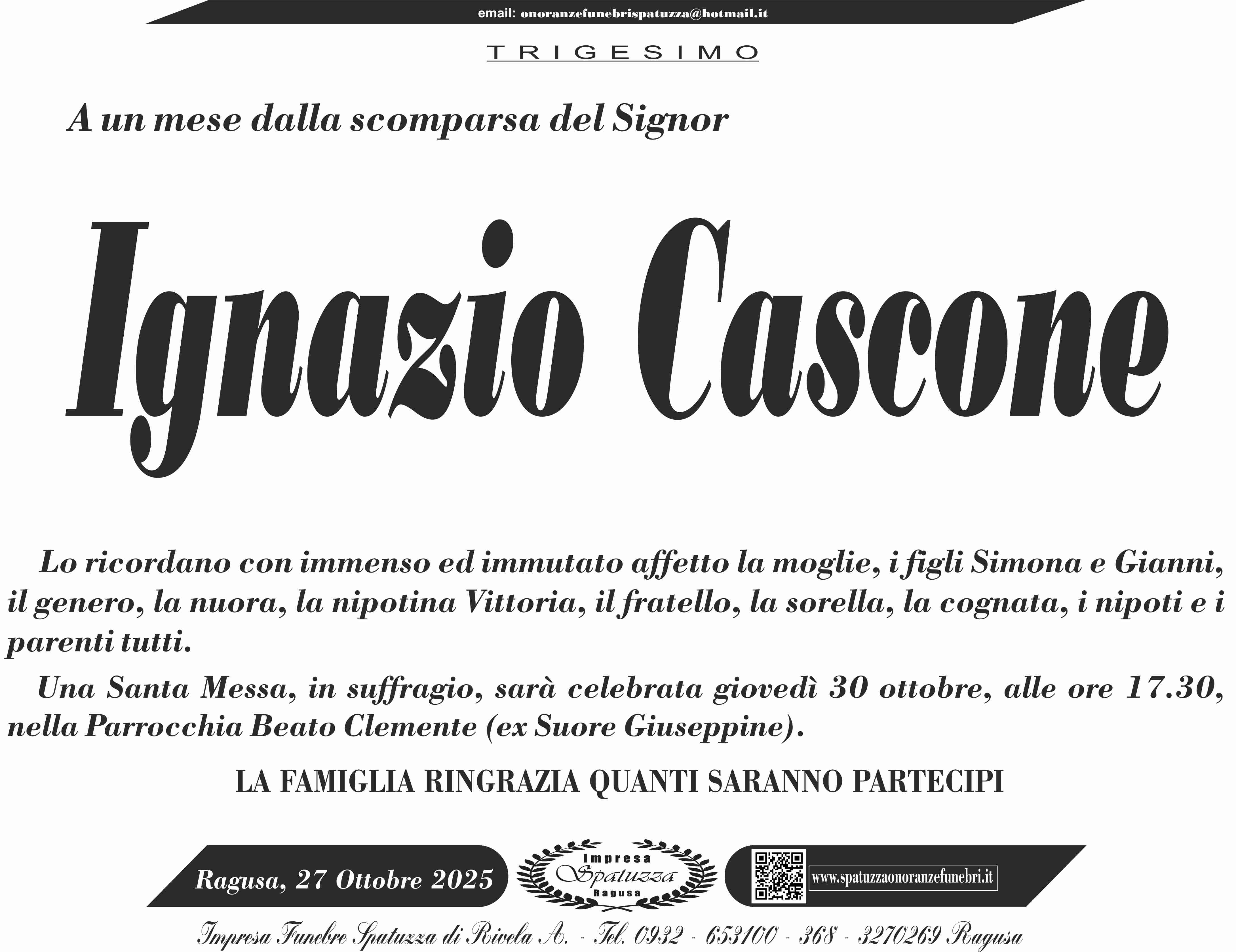 Trigesimo: Ignazio Cascone