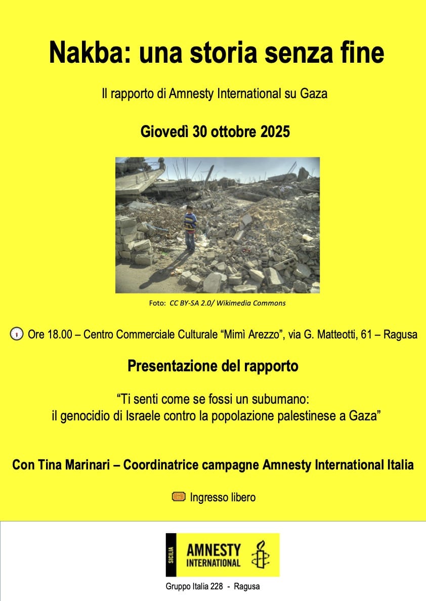 Ragusa: Amnesty International incontra la città sui diritti umani in Palestina
