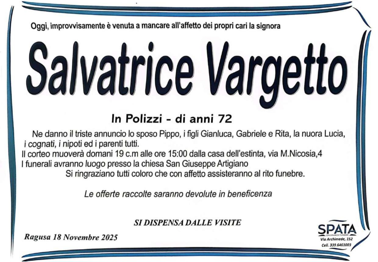 Necrologi: Salvatrice Vargetto