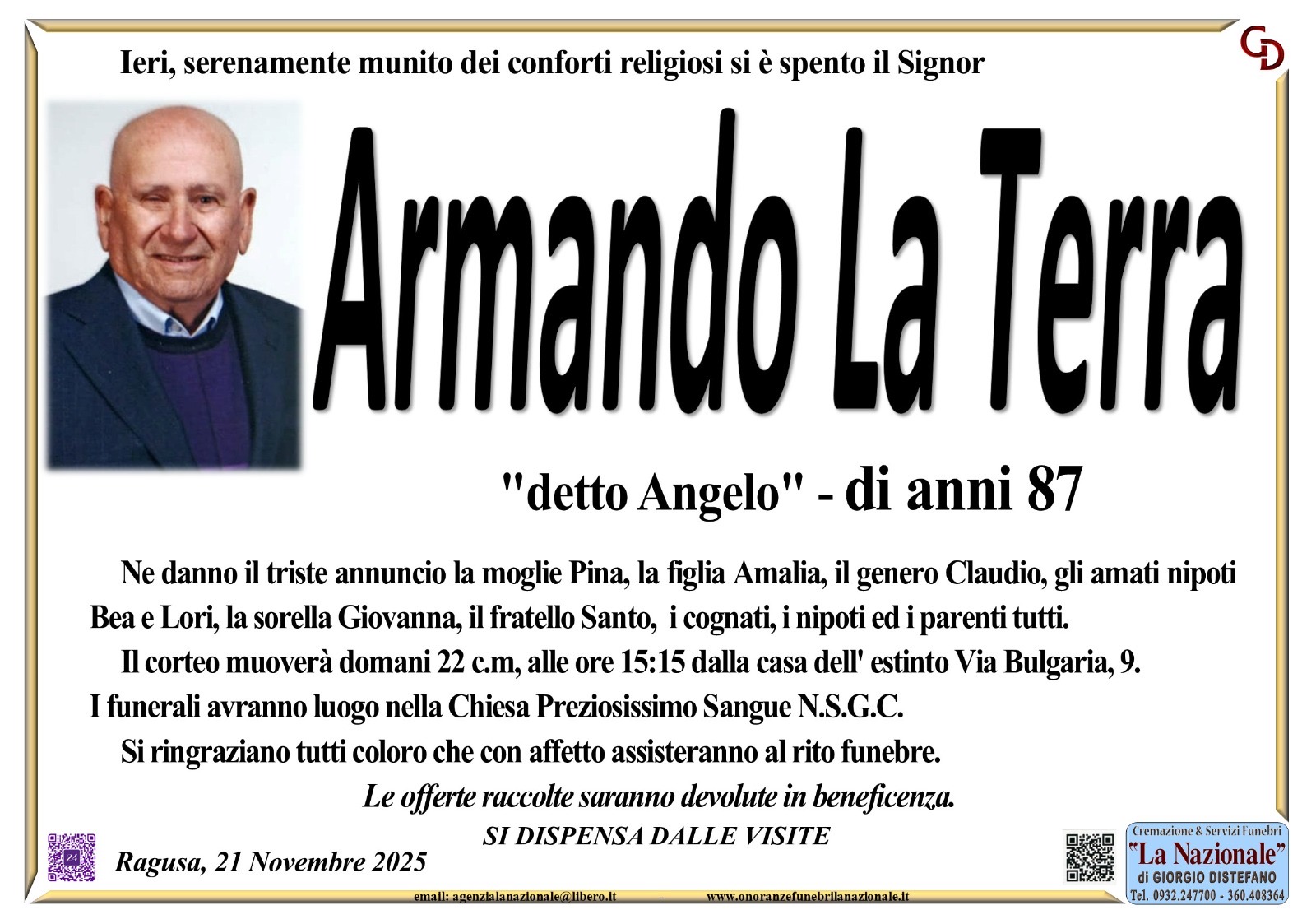 Necrologi: Armando La Terra