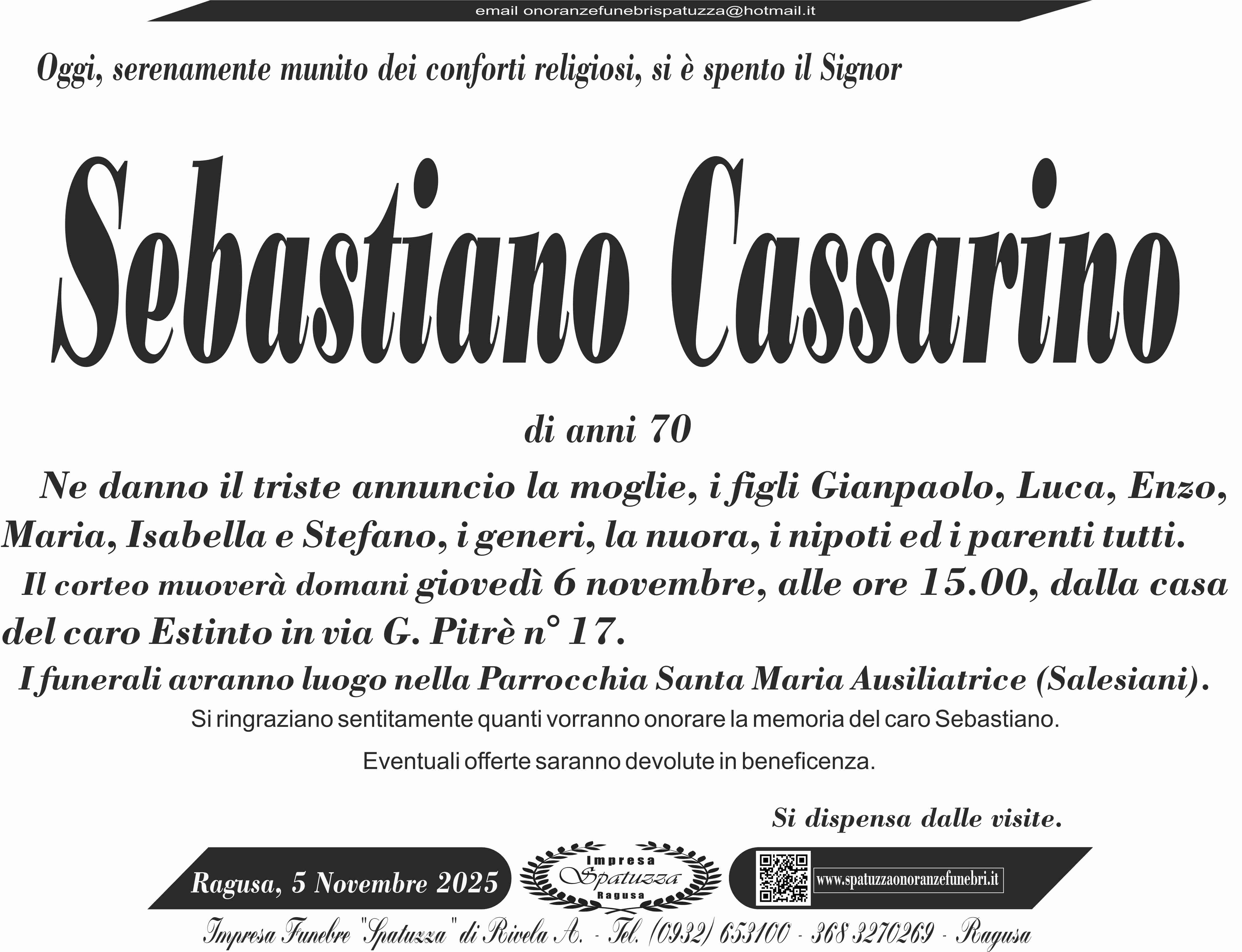 Necrologi Sebastiano Cassarino