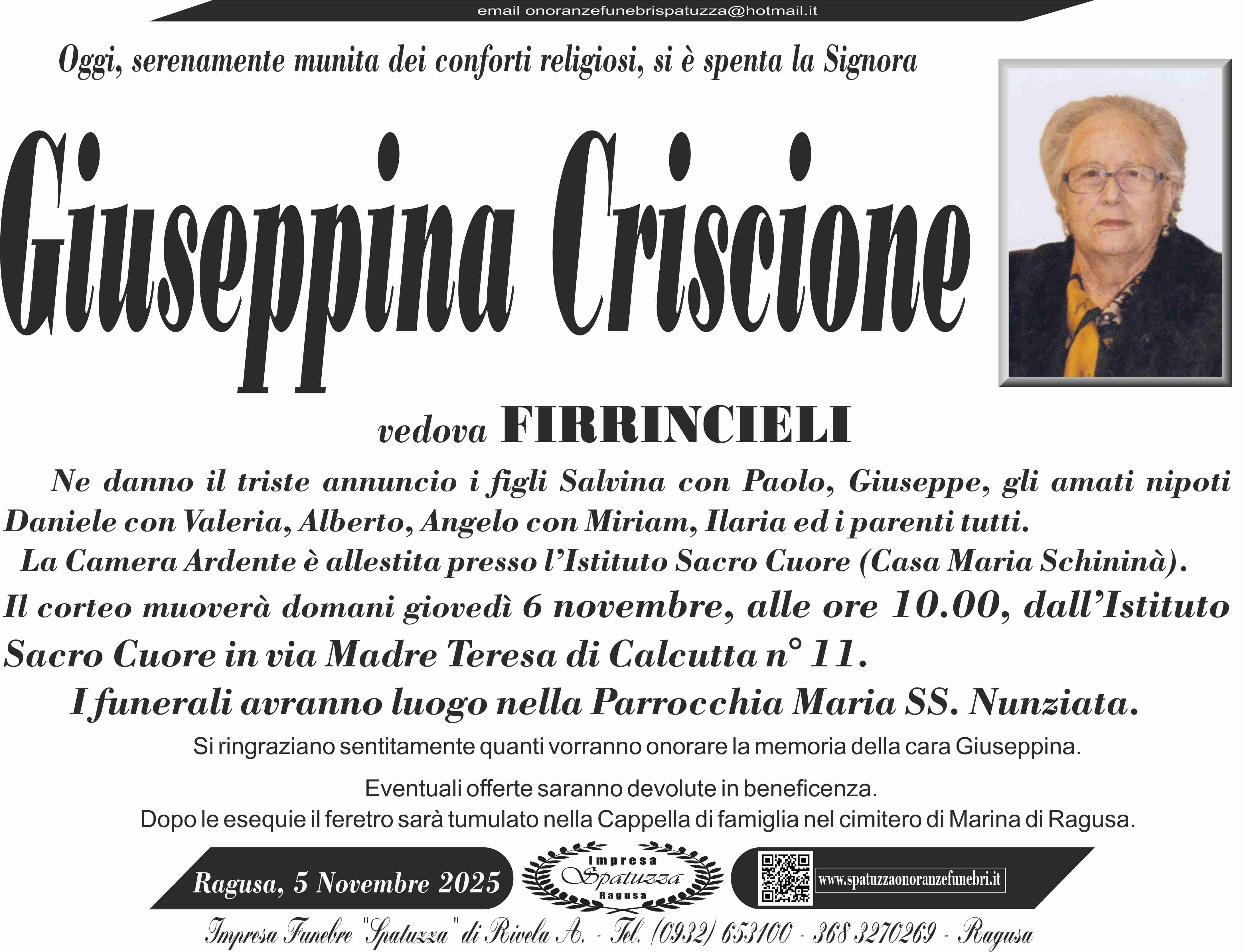 Necrologi: Giuseppina Criscione