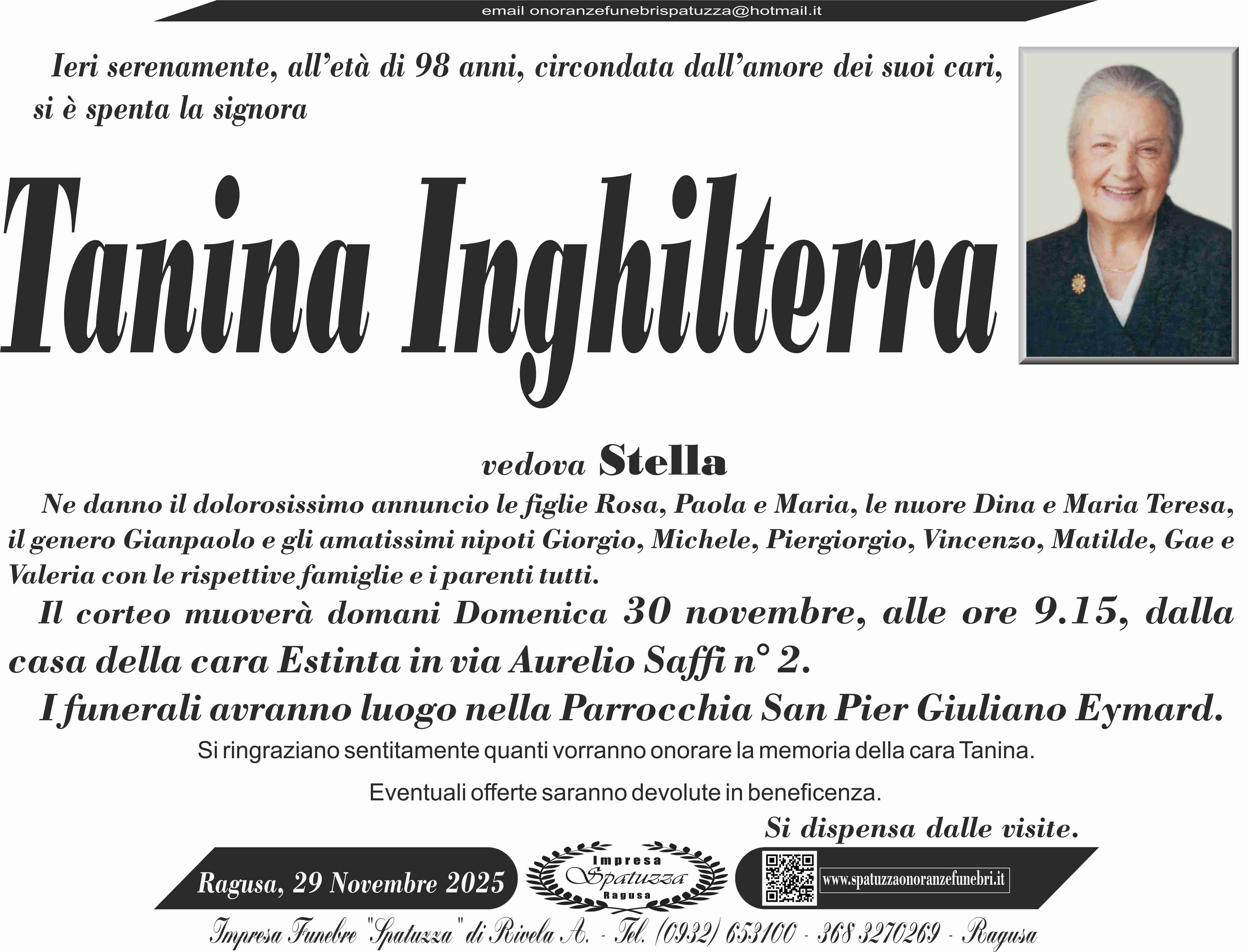 Necrologi: Tanina Inghilterra