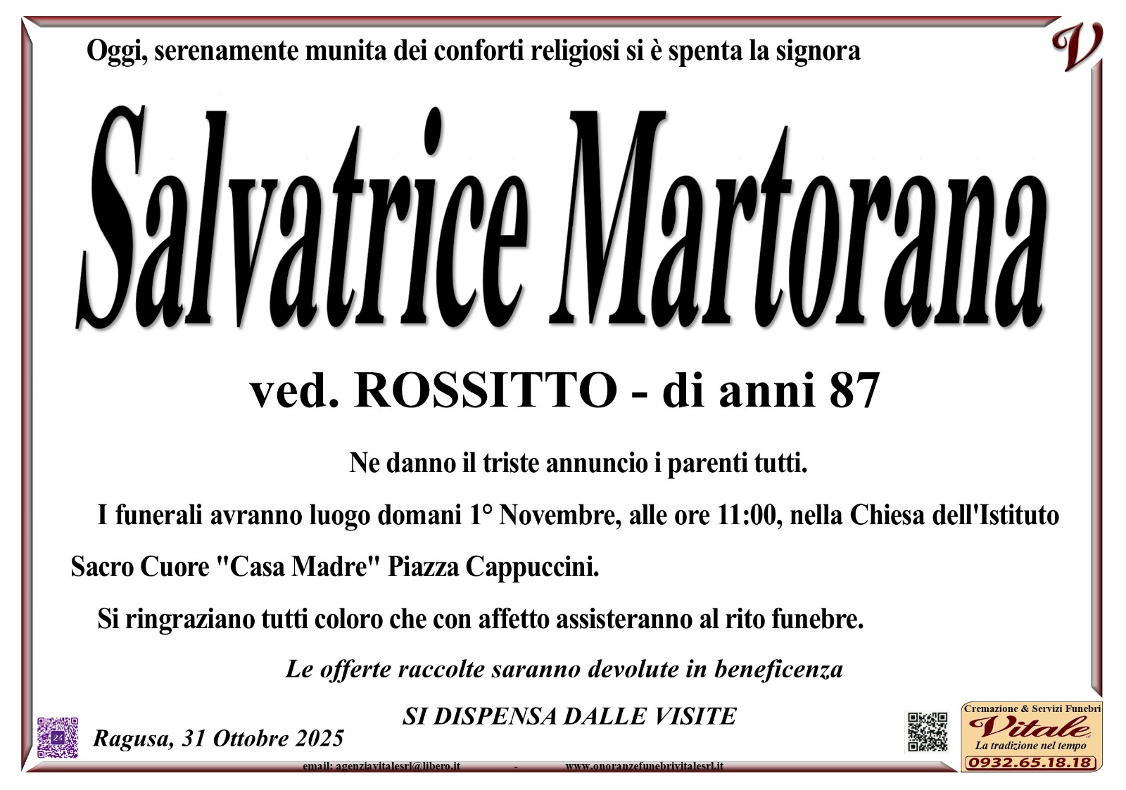Necrologi: Salvatrice Martorana