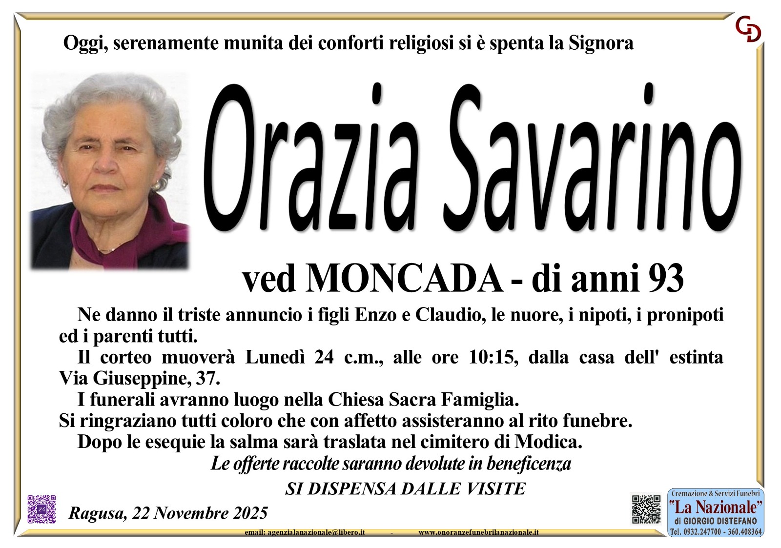 Necrologi: Orazia Savarino