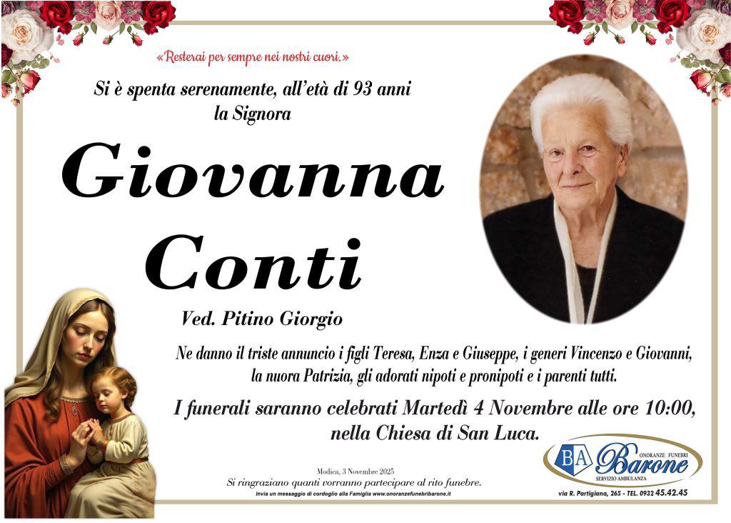 Necrologi: è deceduta Giovanni Conti