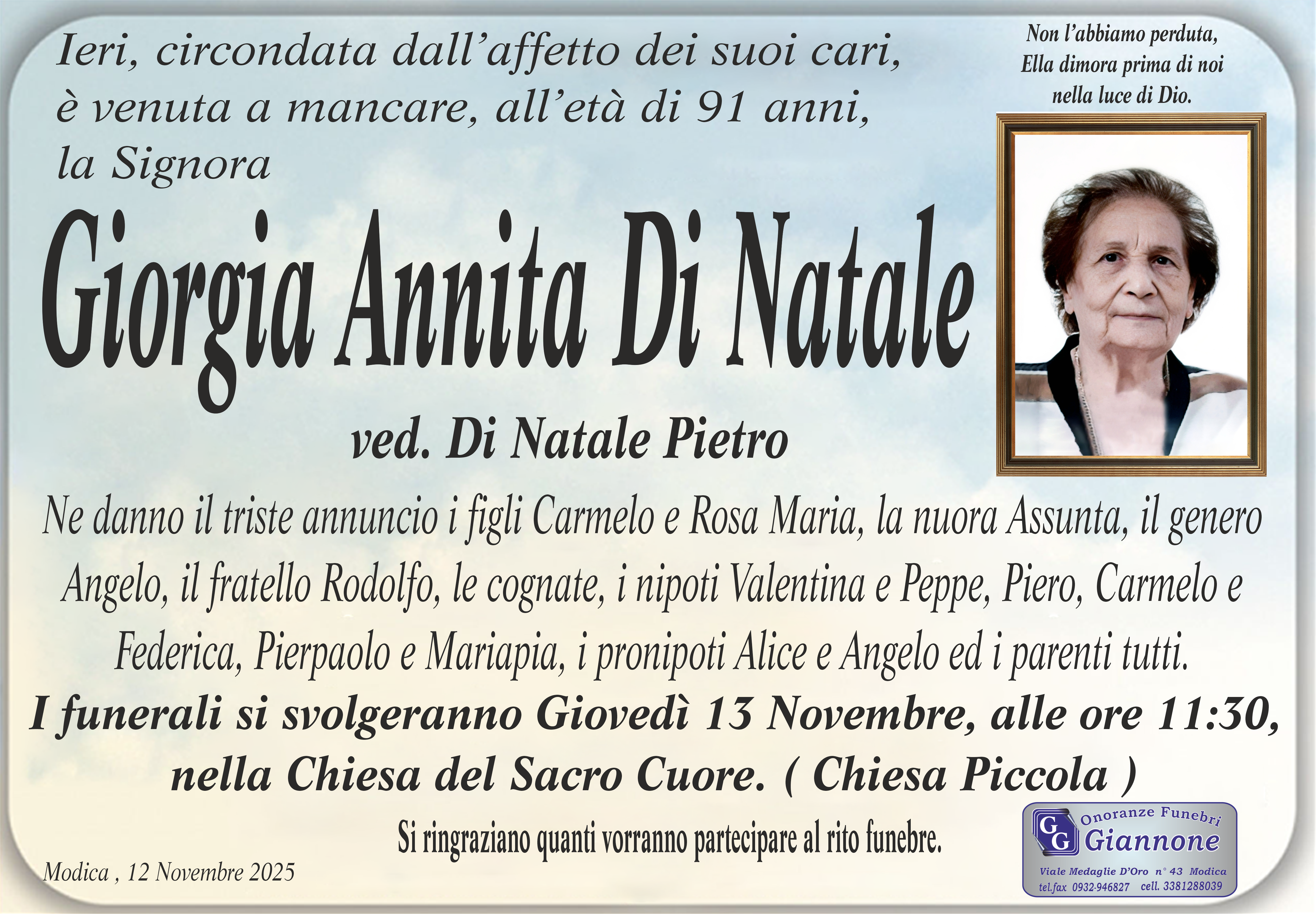 Necrologi: è deceduta Giorgia Annita Di Natale