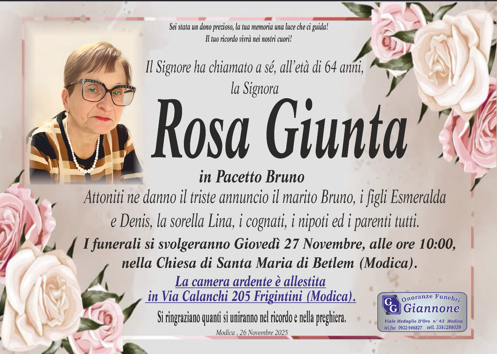 Necrologi: Rosa Giunta