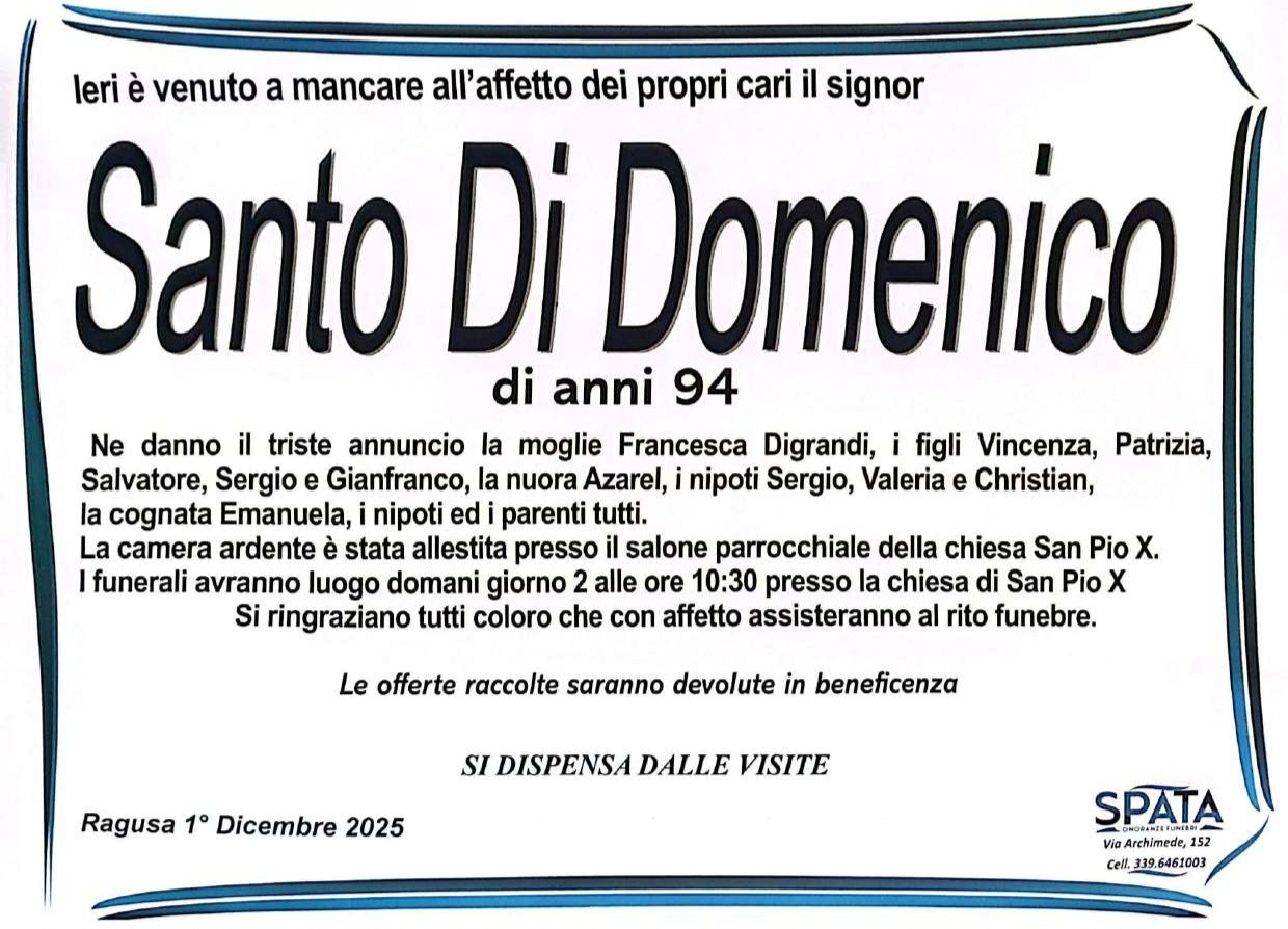 Necrologi: Santo Di Domenico
