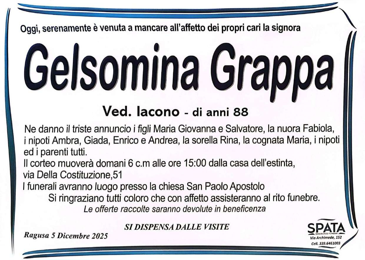 Necrologi: Gelsomina Grappa