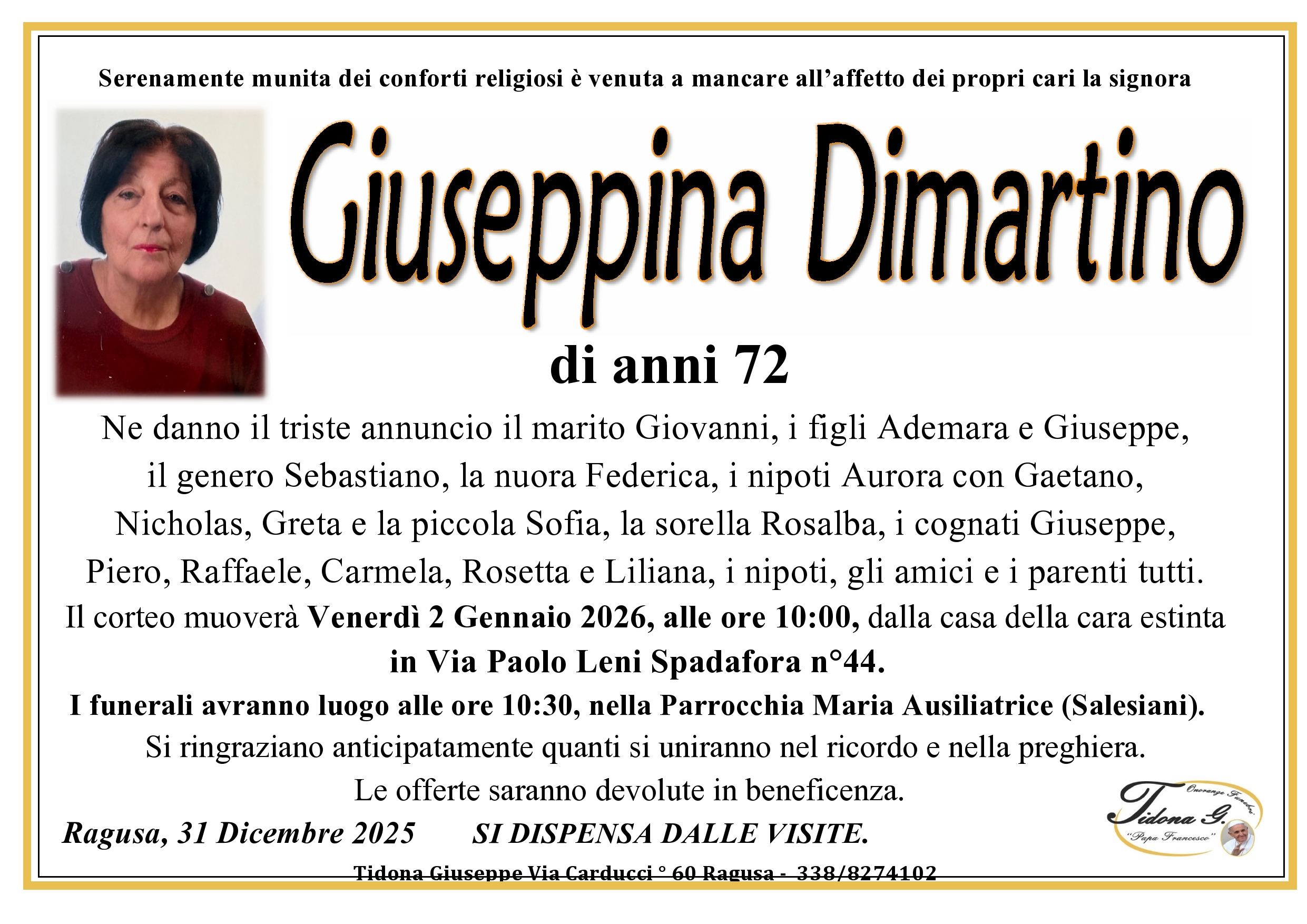 Necrologi: Giuseppina Dimartino