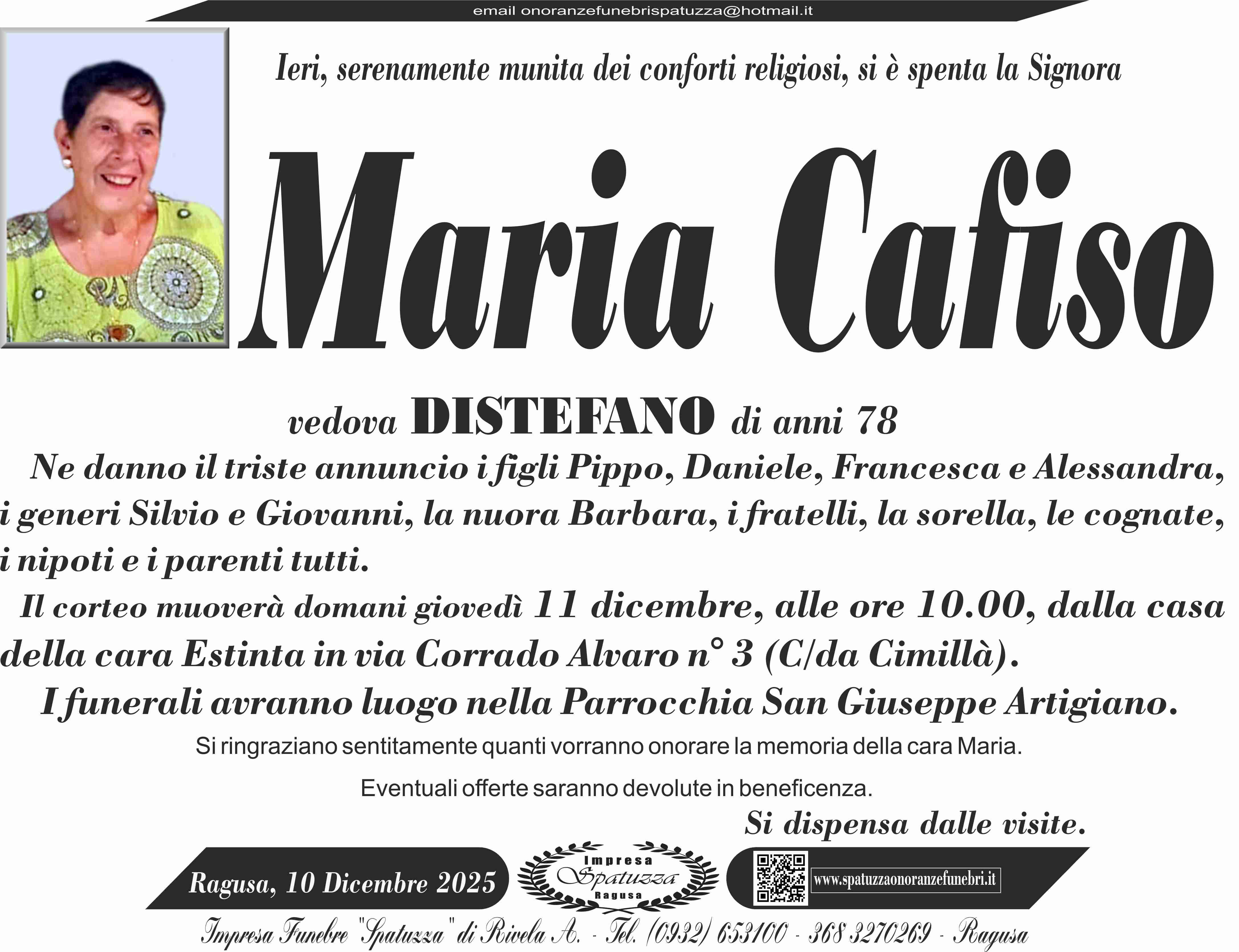 Necrologi: Maria Cafiso