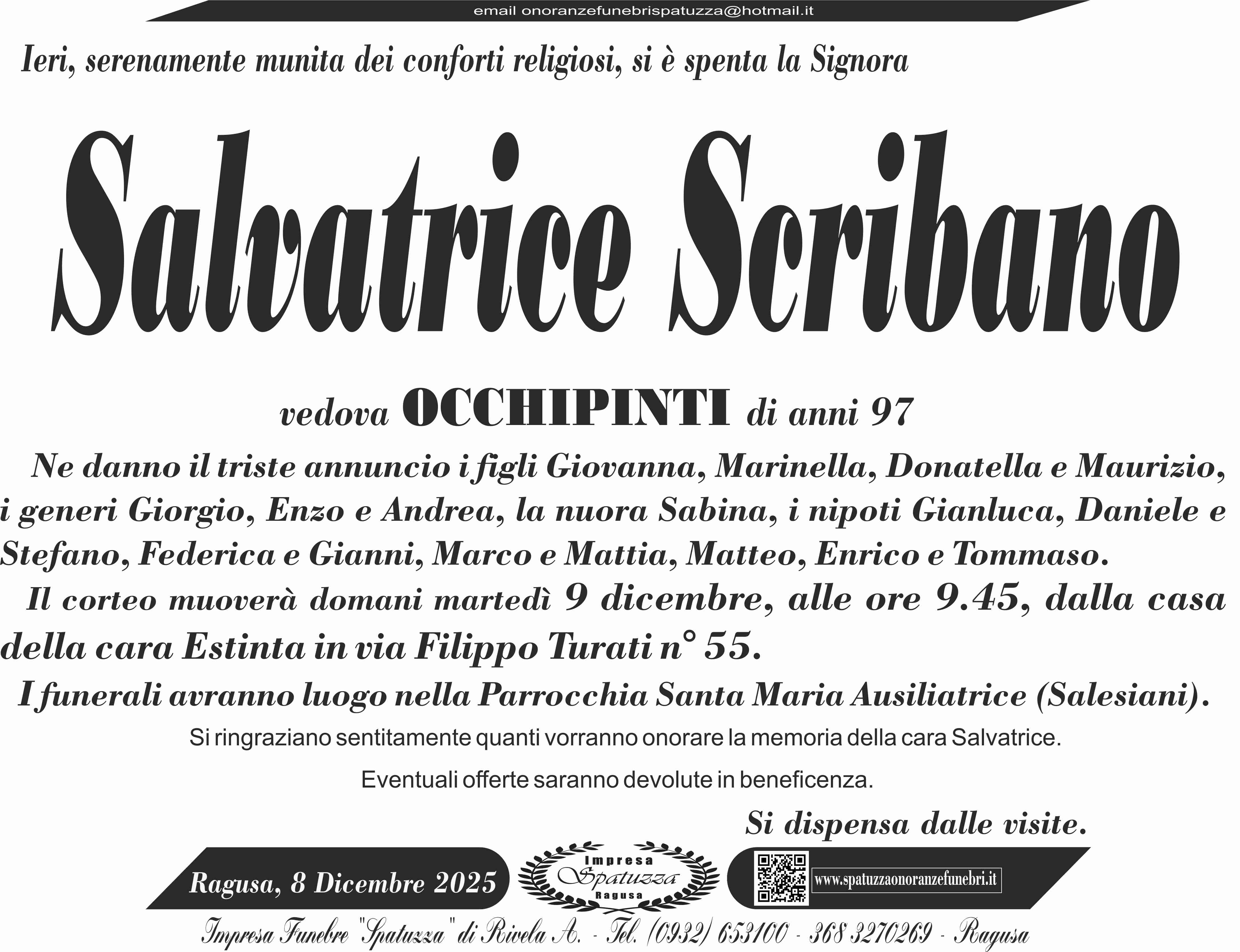 Necrologi: Salvatrice Scribano
