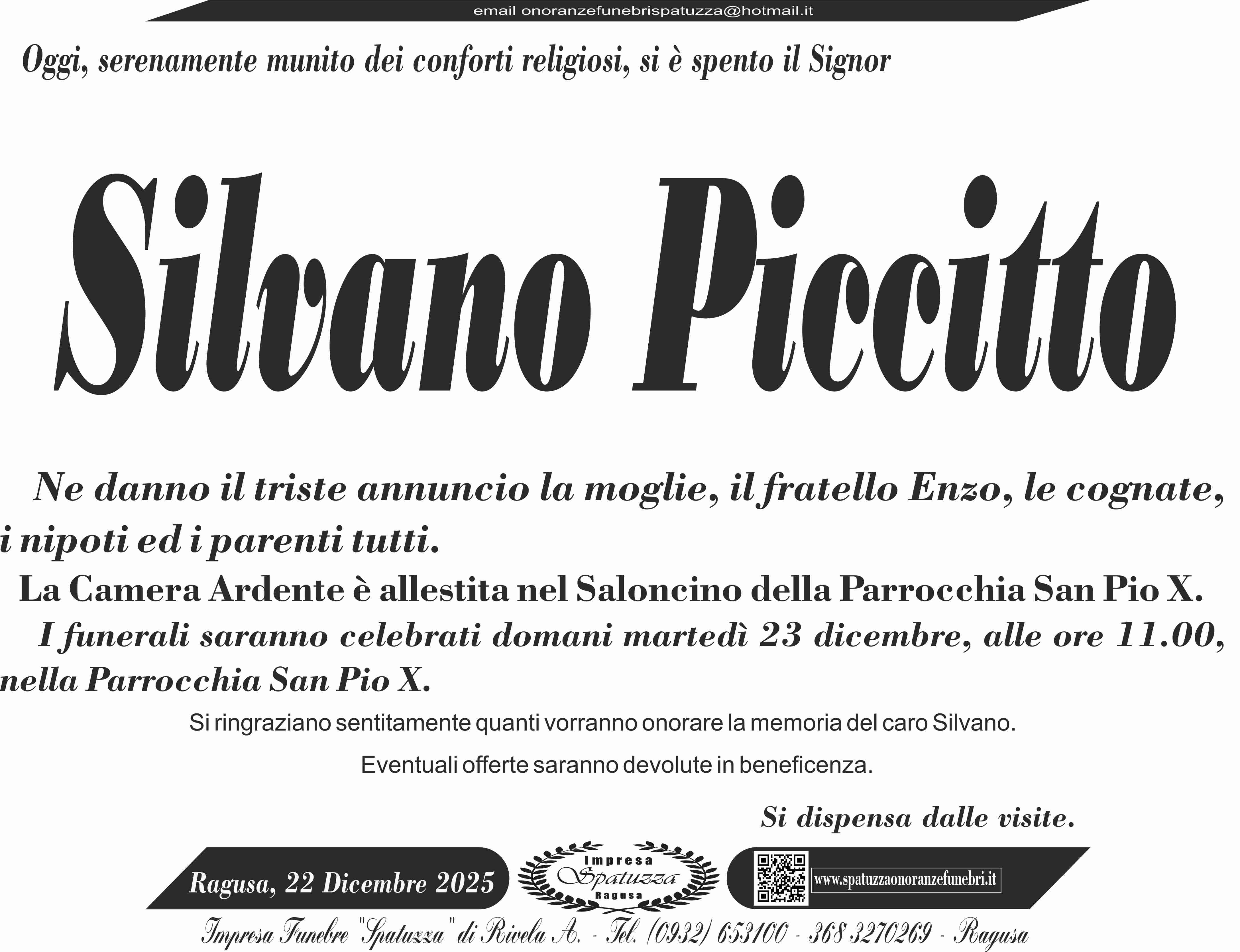 Necrologi: Silvano Piccitto
