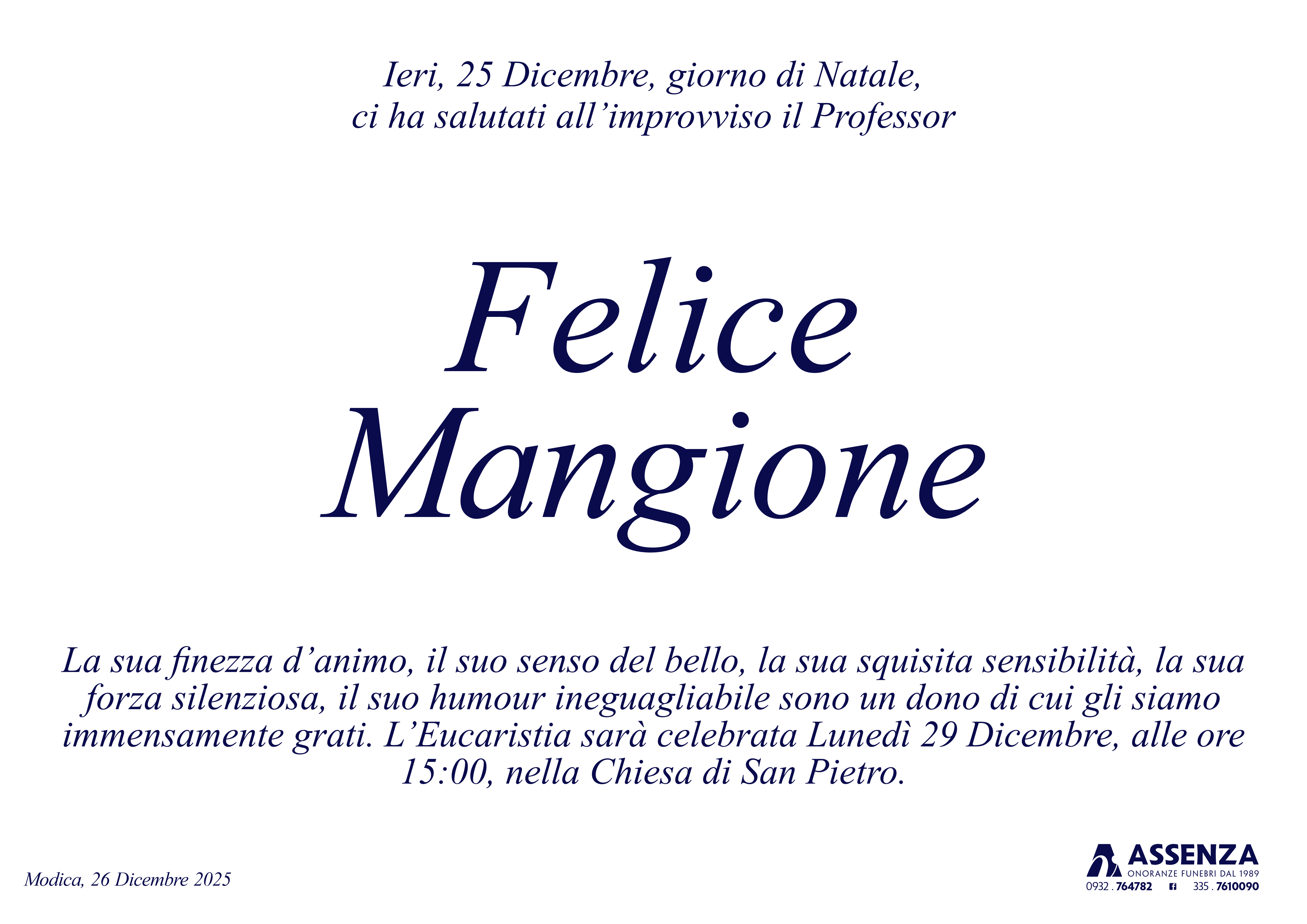 Necrologi: Felice Mangione