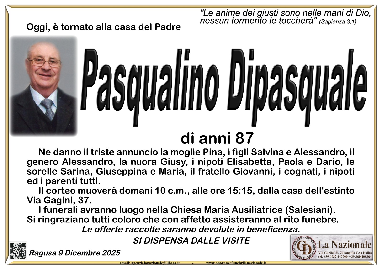 Necrologi: Pasqualino Dipasquale