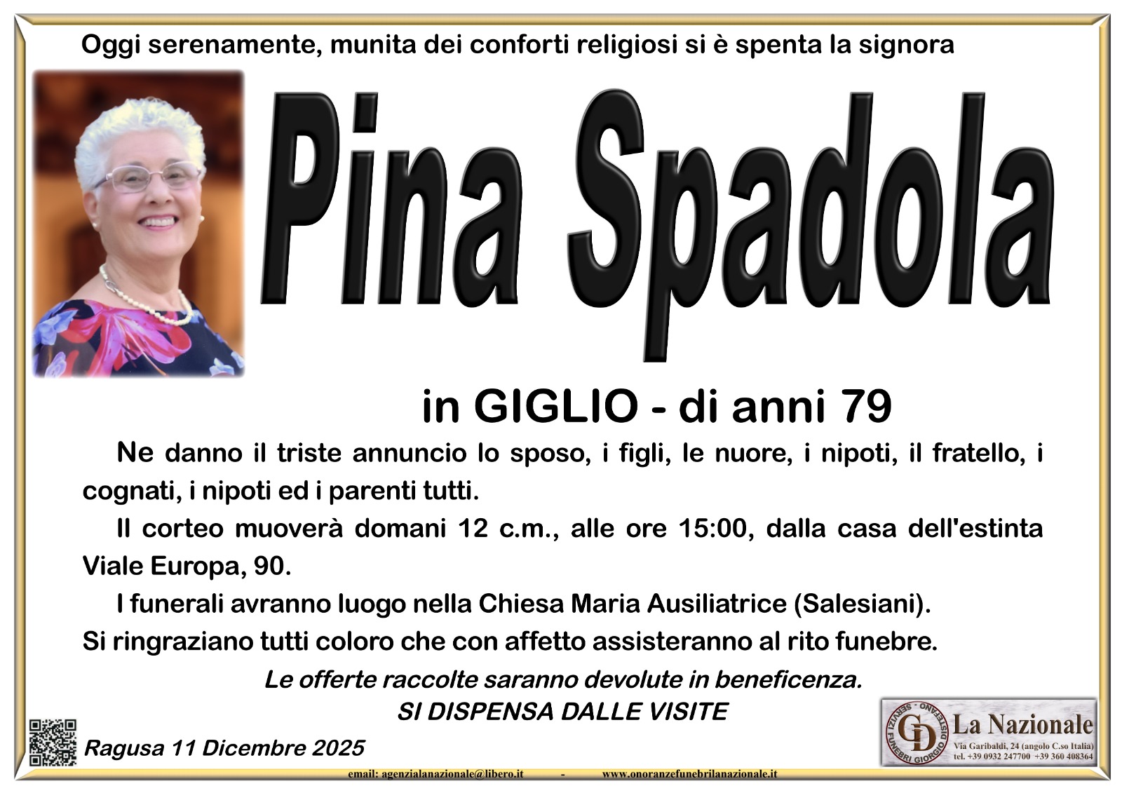 Necrologi: Pina Spadola