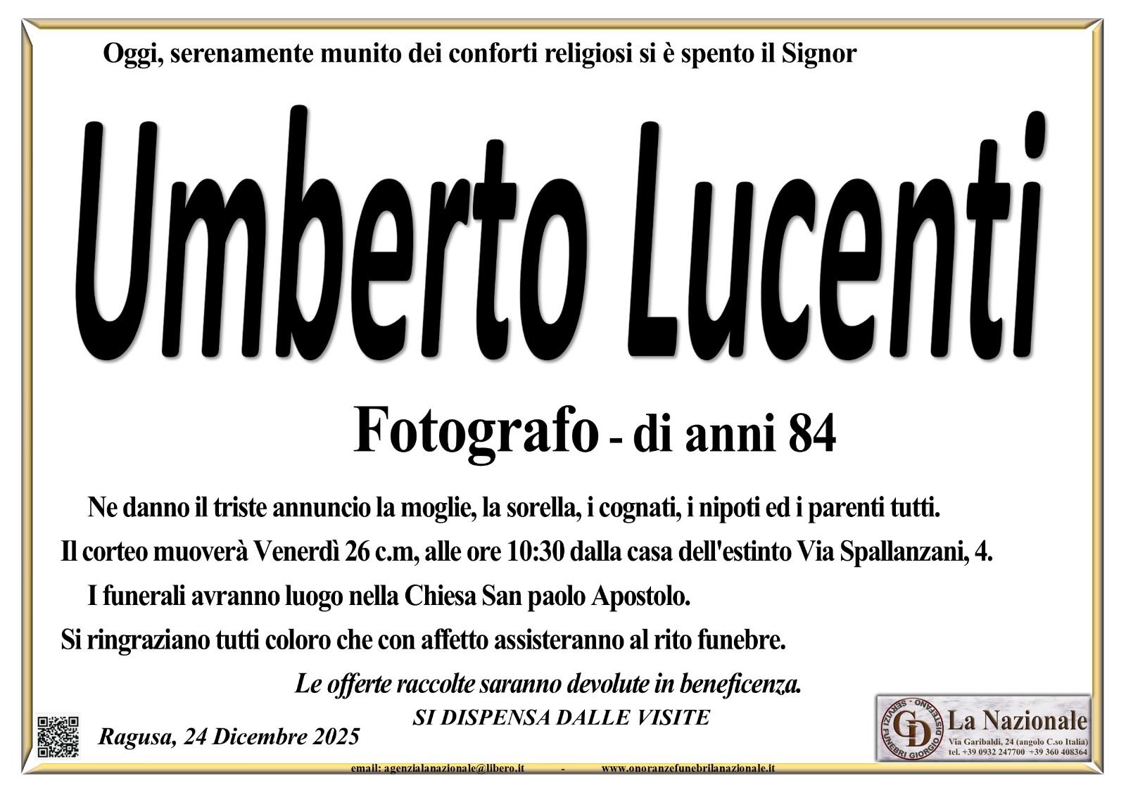 Necrologi: Umberto Lucenti