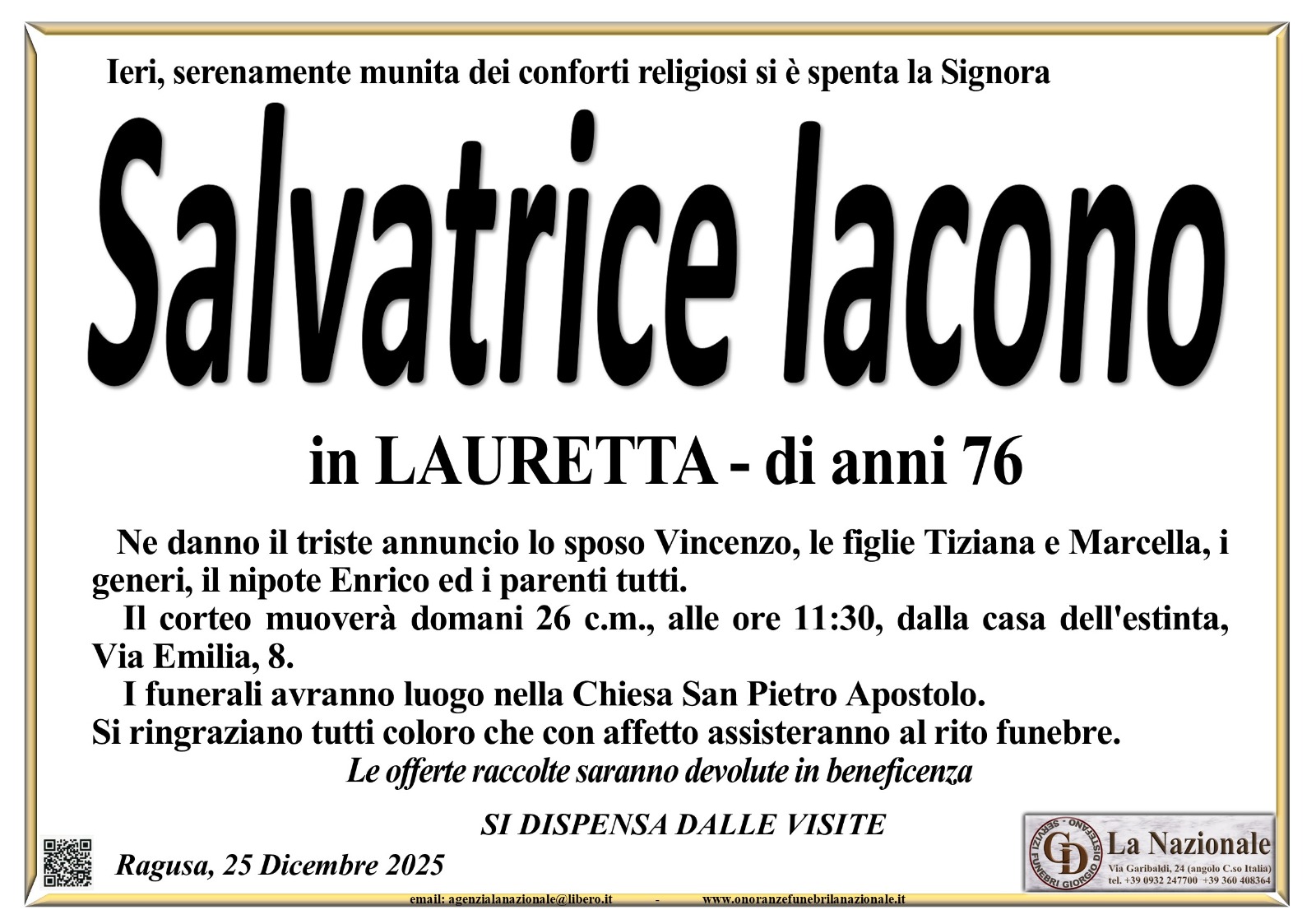 Necrologi: Salvatrice Iacono