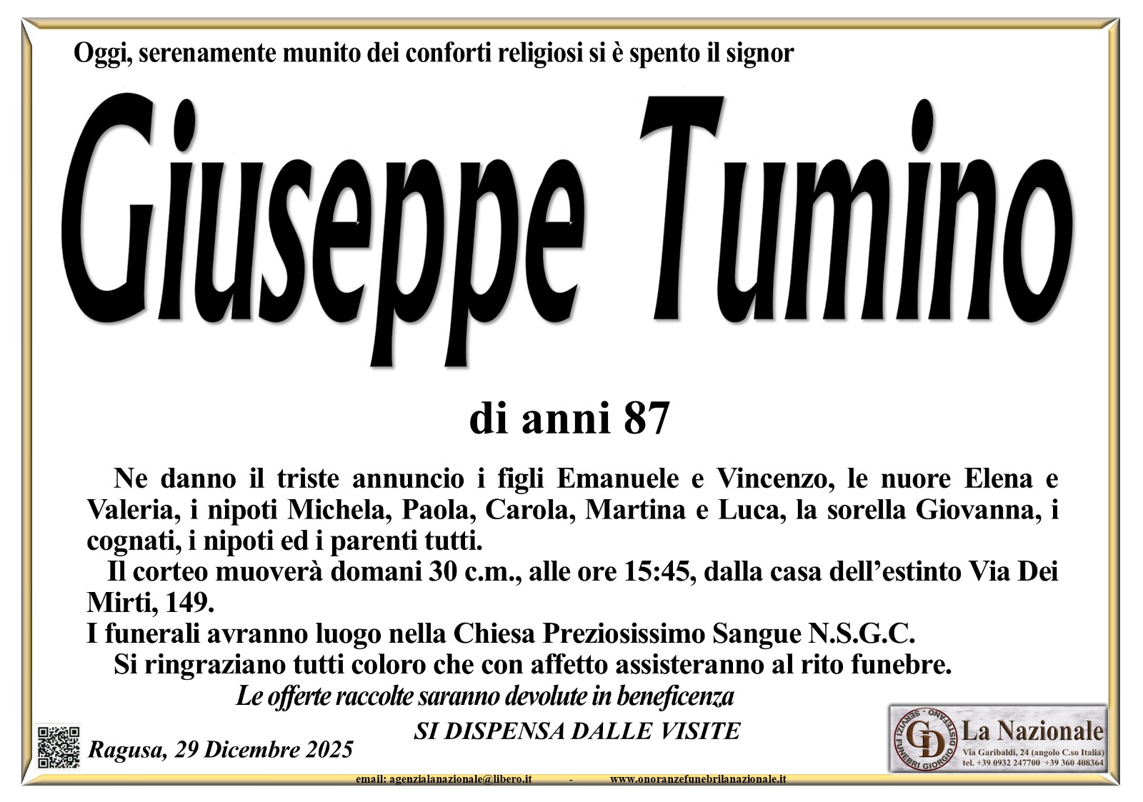 Necrologi: Giuseppe Tumino