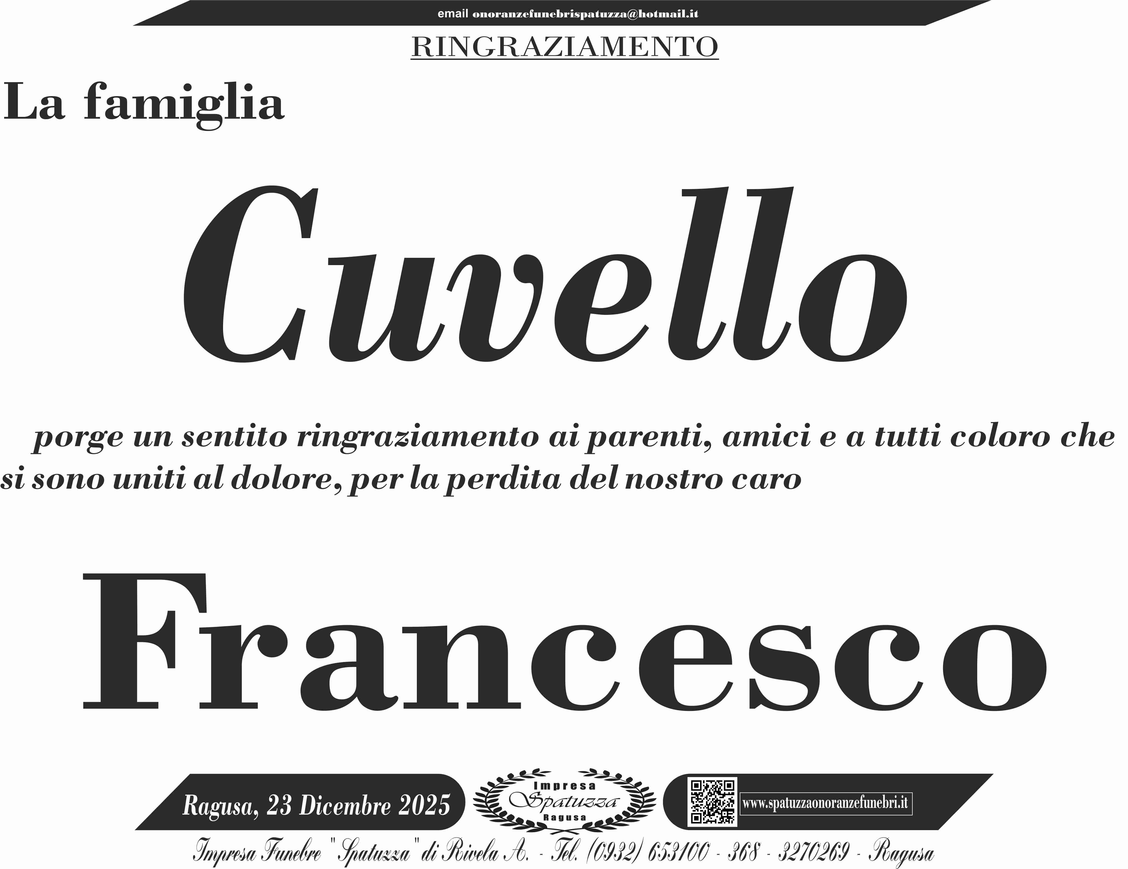 Ringraziamento: famiglia Cuvello