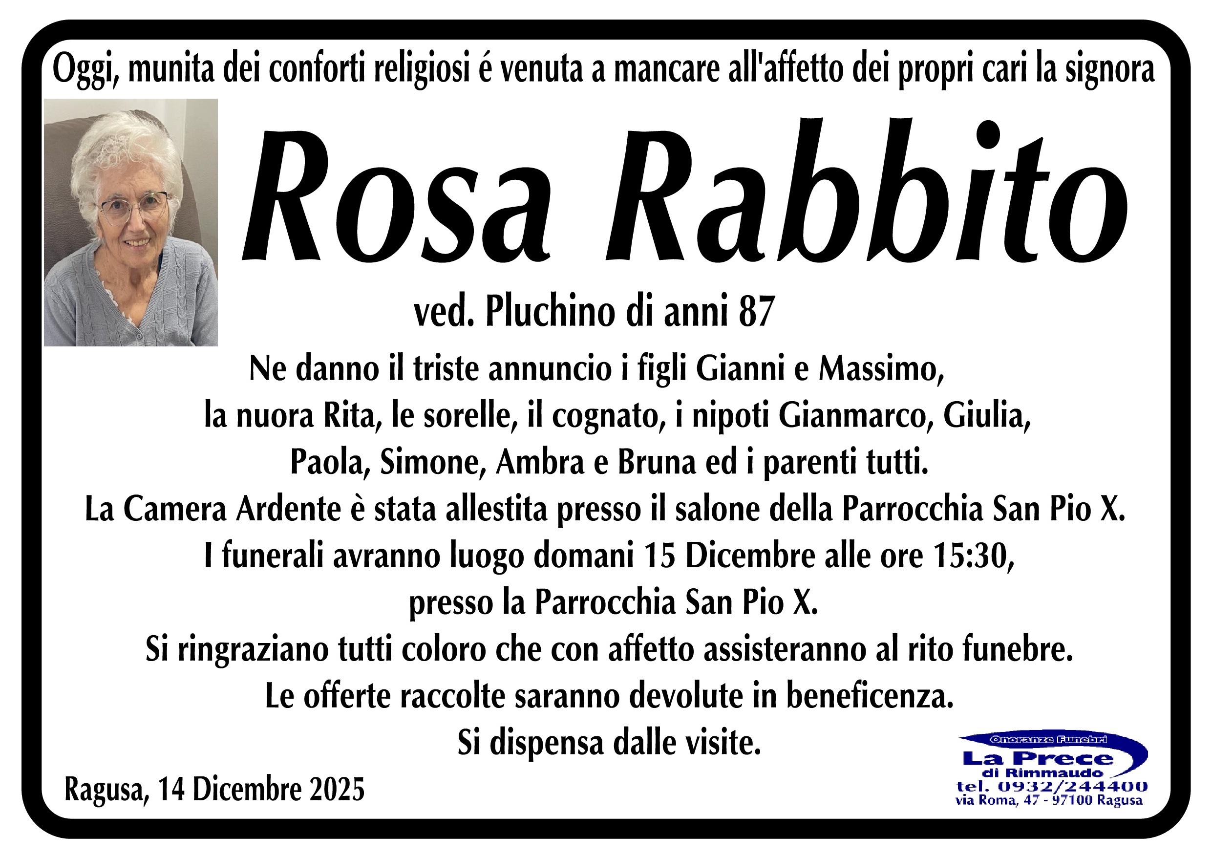 Necrologi: Rosa Rabbito