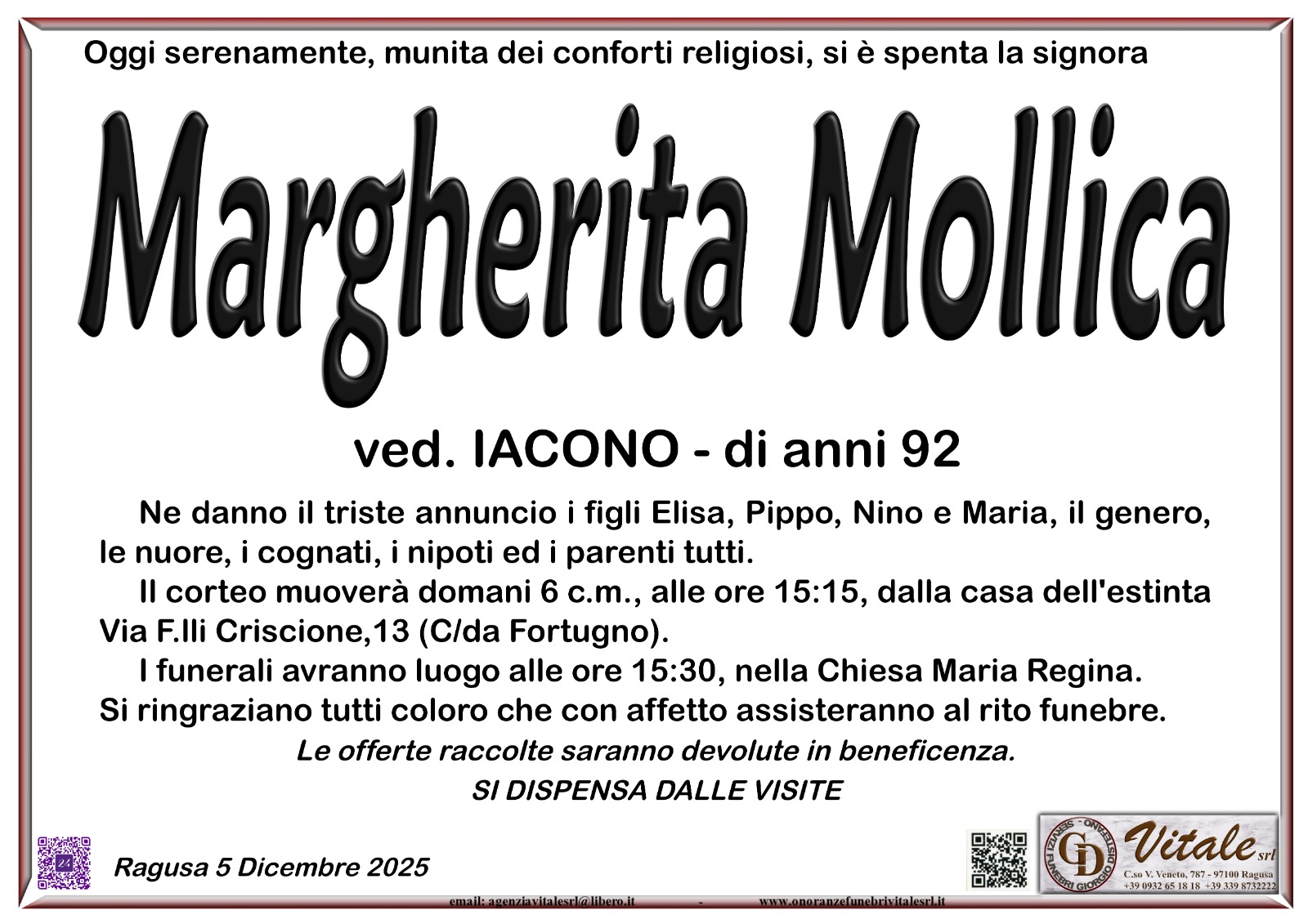 Necrologi: Margherita Mollica