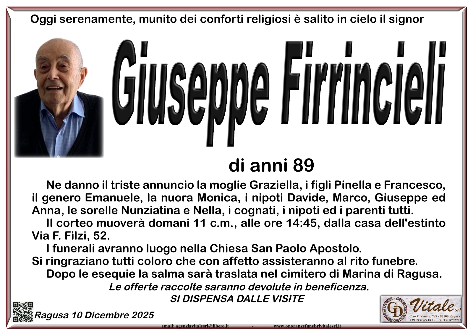 Necrologi: Giuseppe Firrincieli