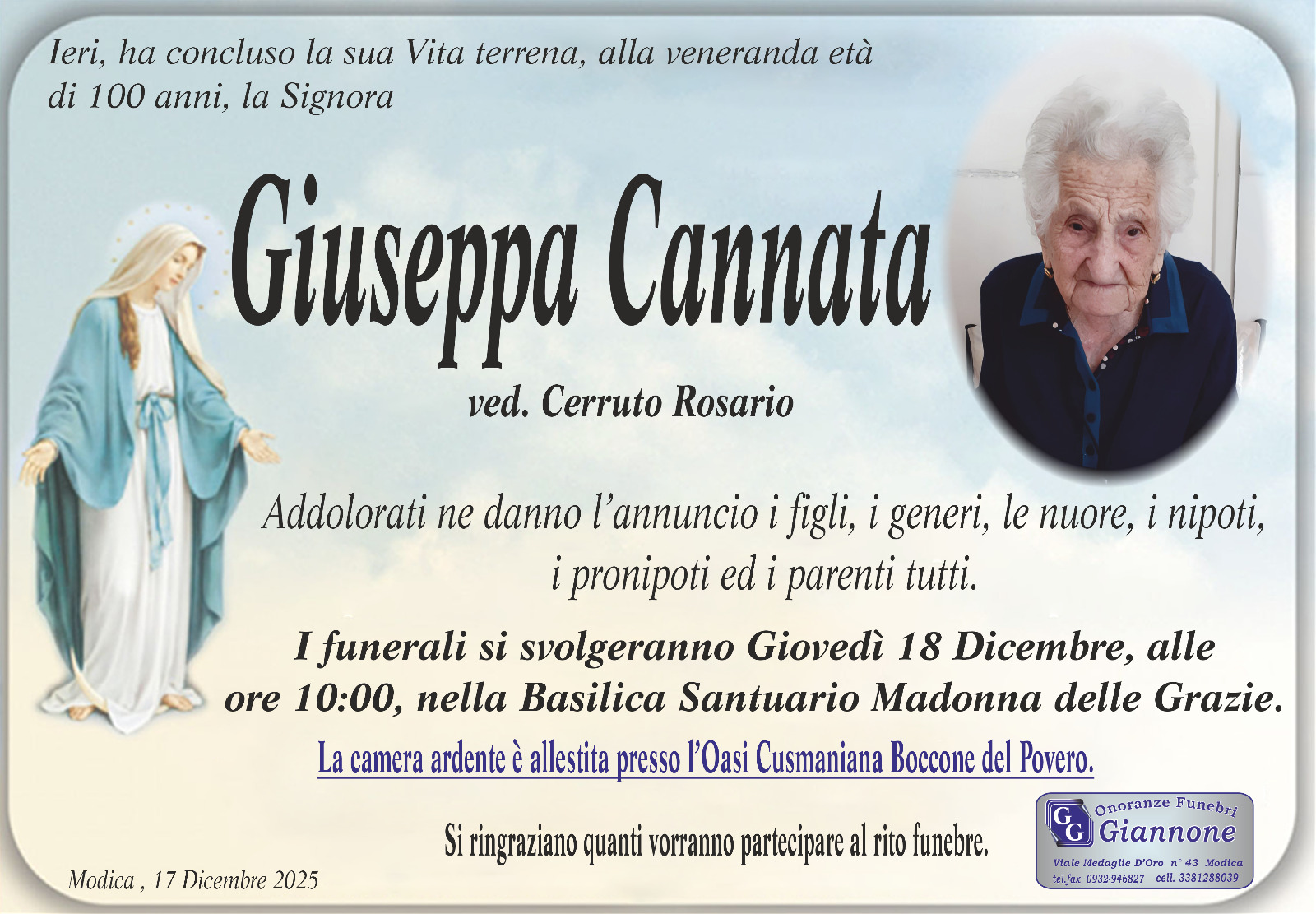 Necrologi: Giuseppa Cannata