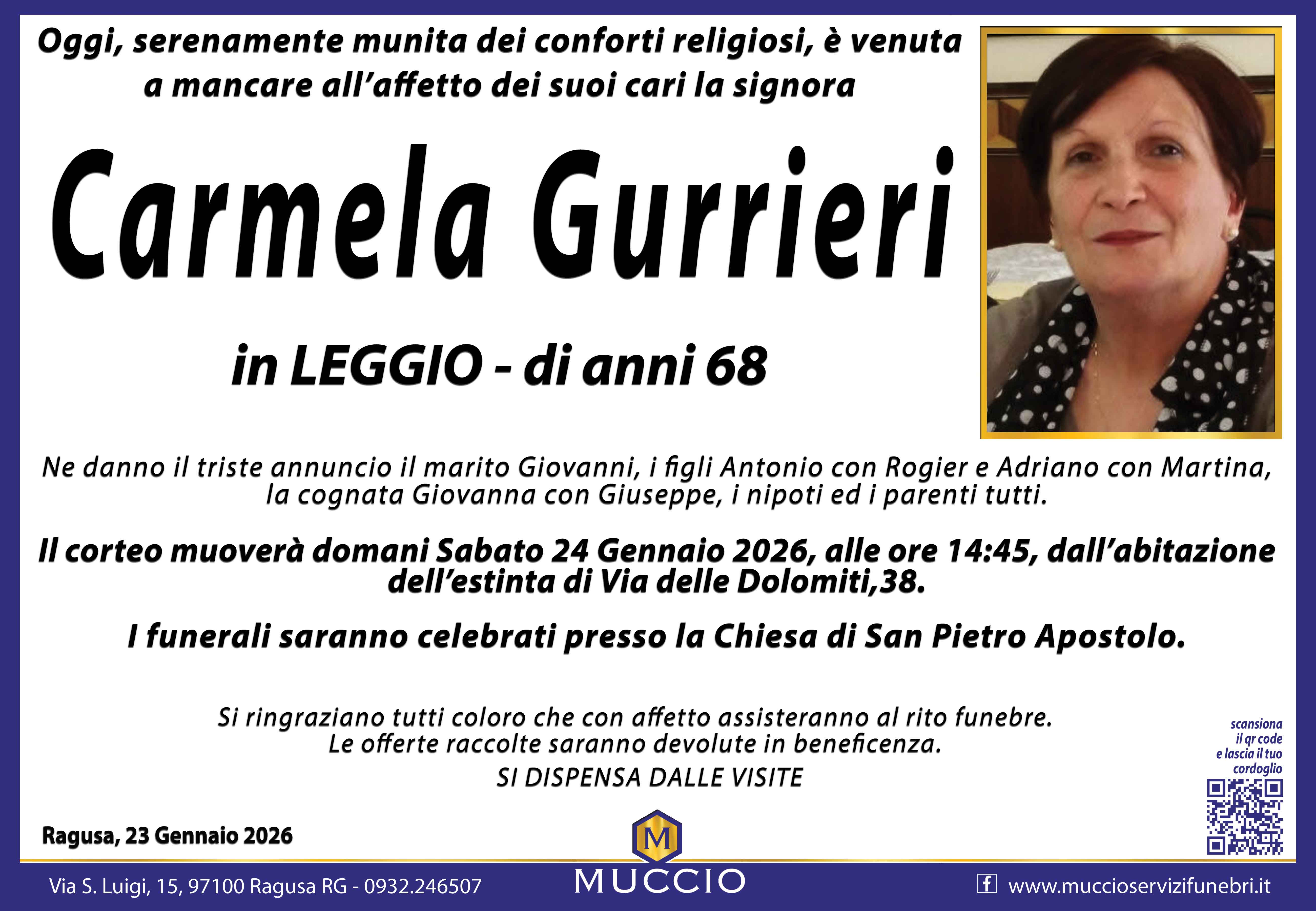 Necrologi: Carmela Gurrieri