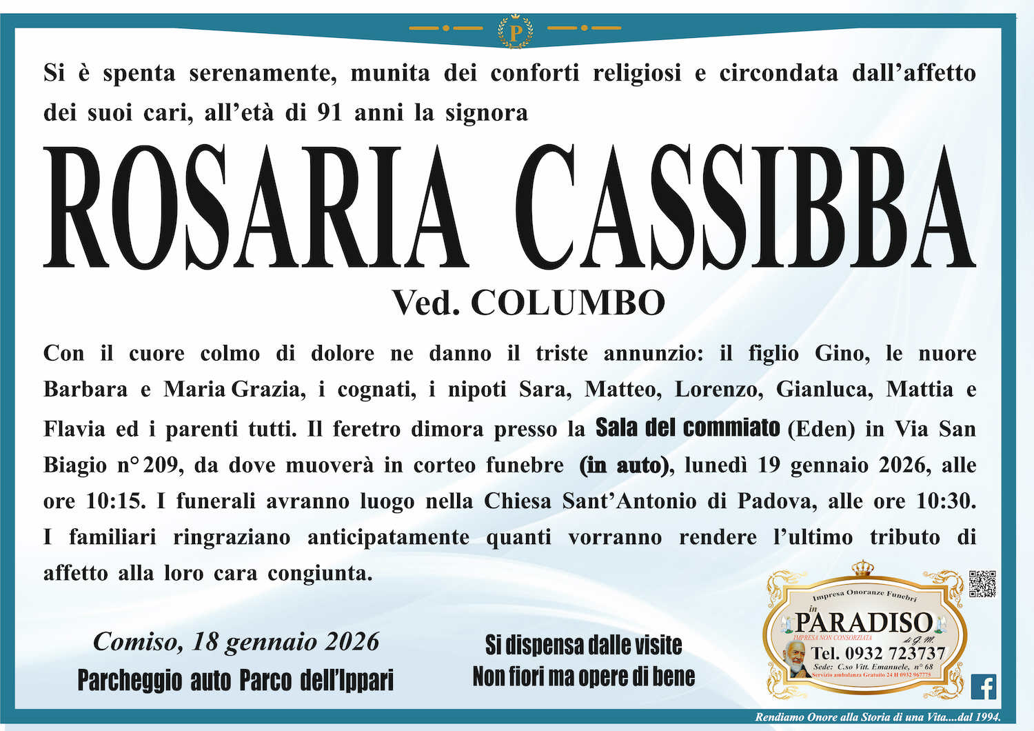 Necrologi: Rosaria Cassibba