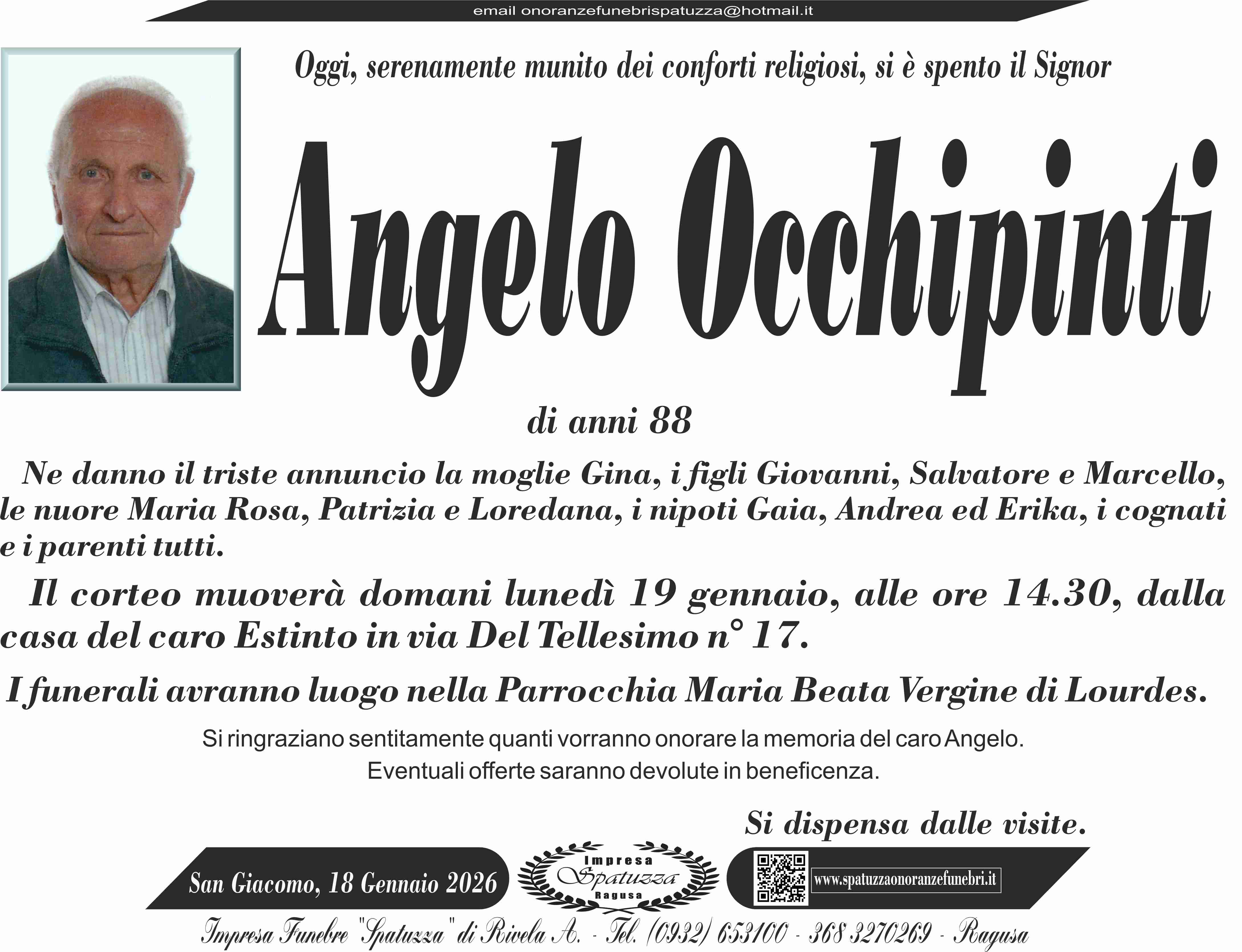 Necrologi: E’ deceduto Angelo Occhipinti