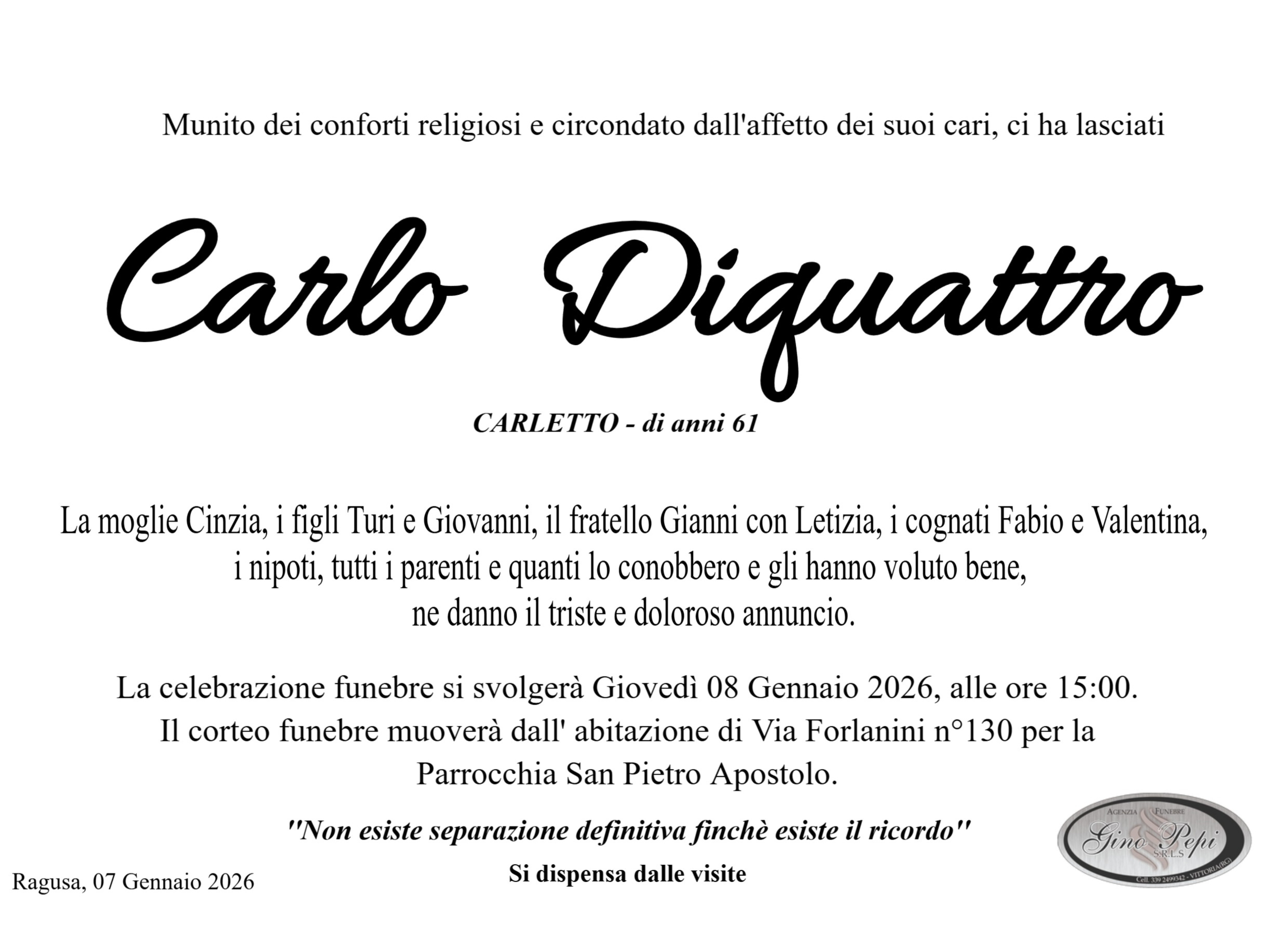 Necrologi: Carlo Diquattro