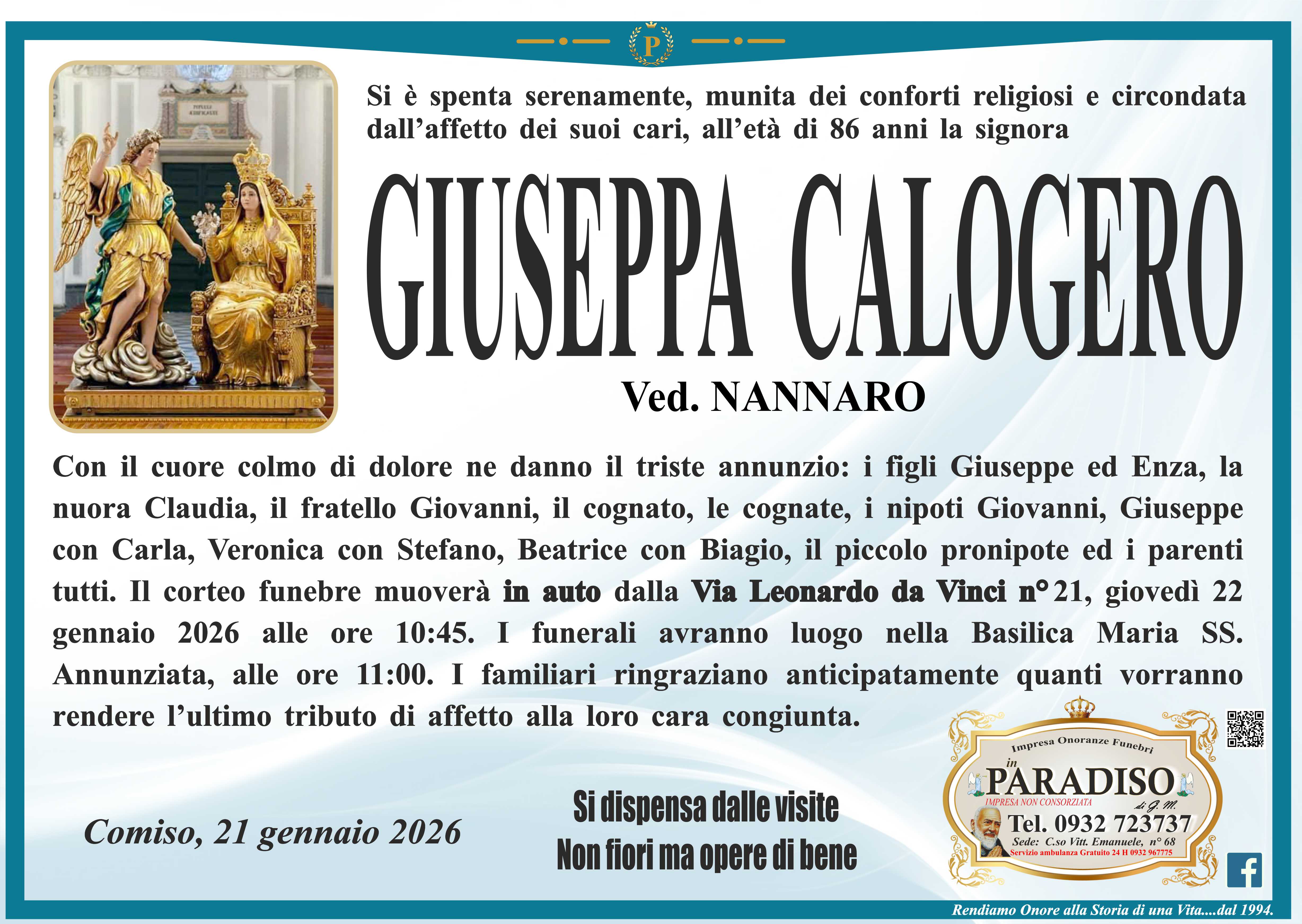 Necrologi: Giuseppa Calogero