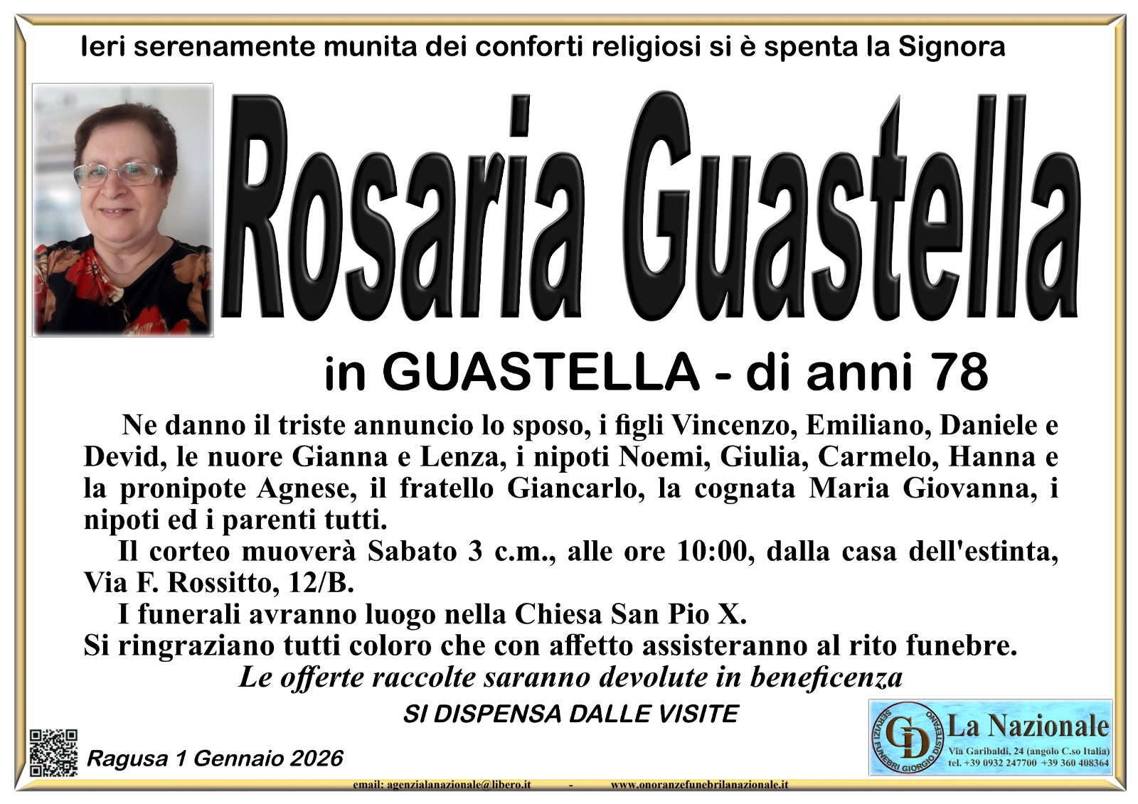 Necrologi: Rosaria Guastella