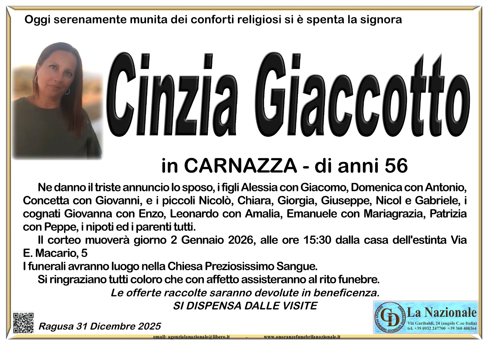 Necrologi: Cinzia Giaccotto